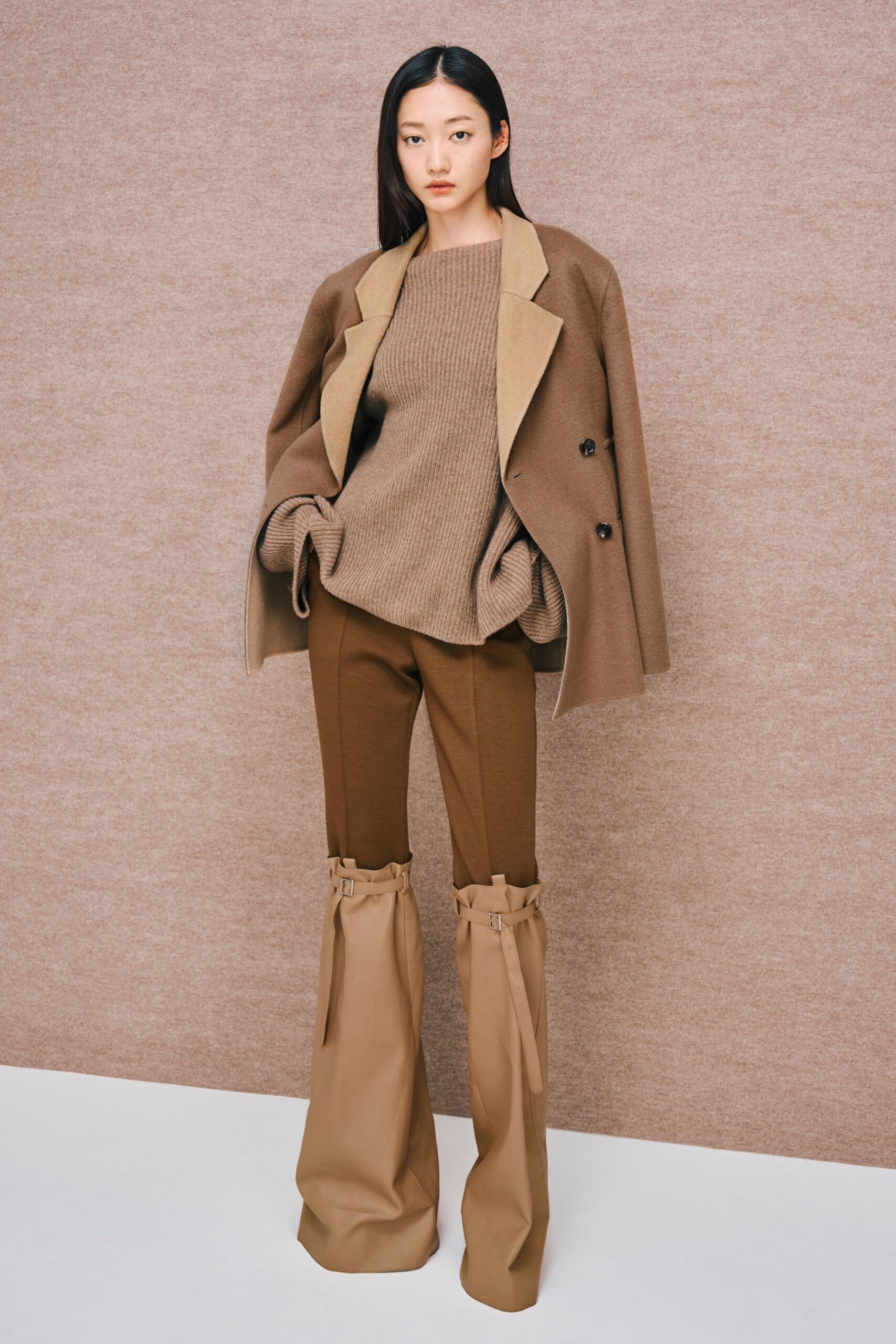 tan vinyl fitted zippered boots