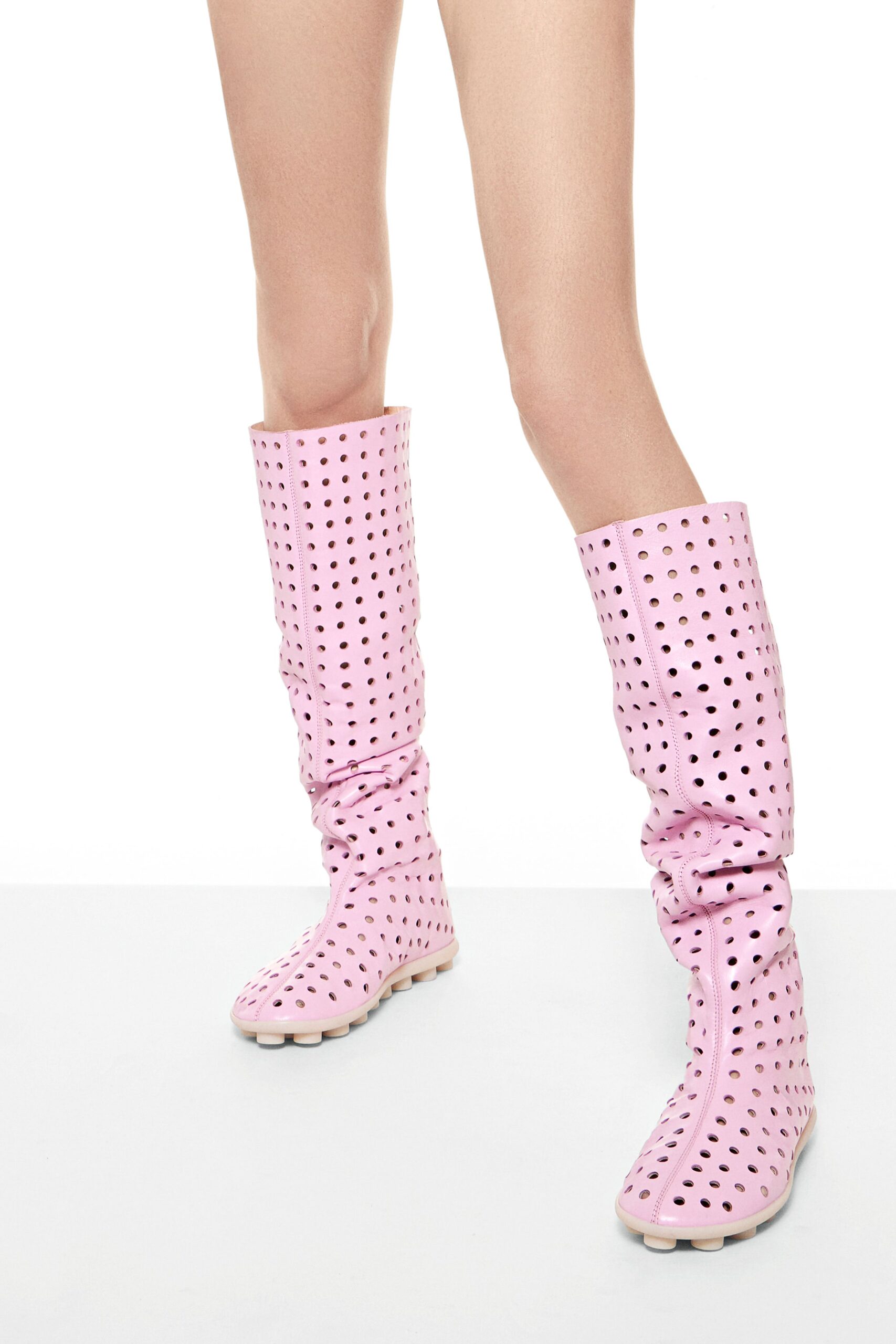 pink textured rubber boots