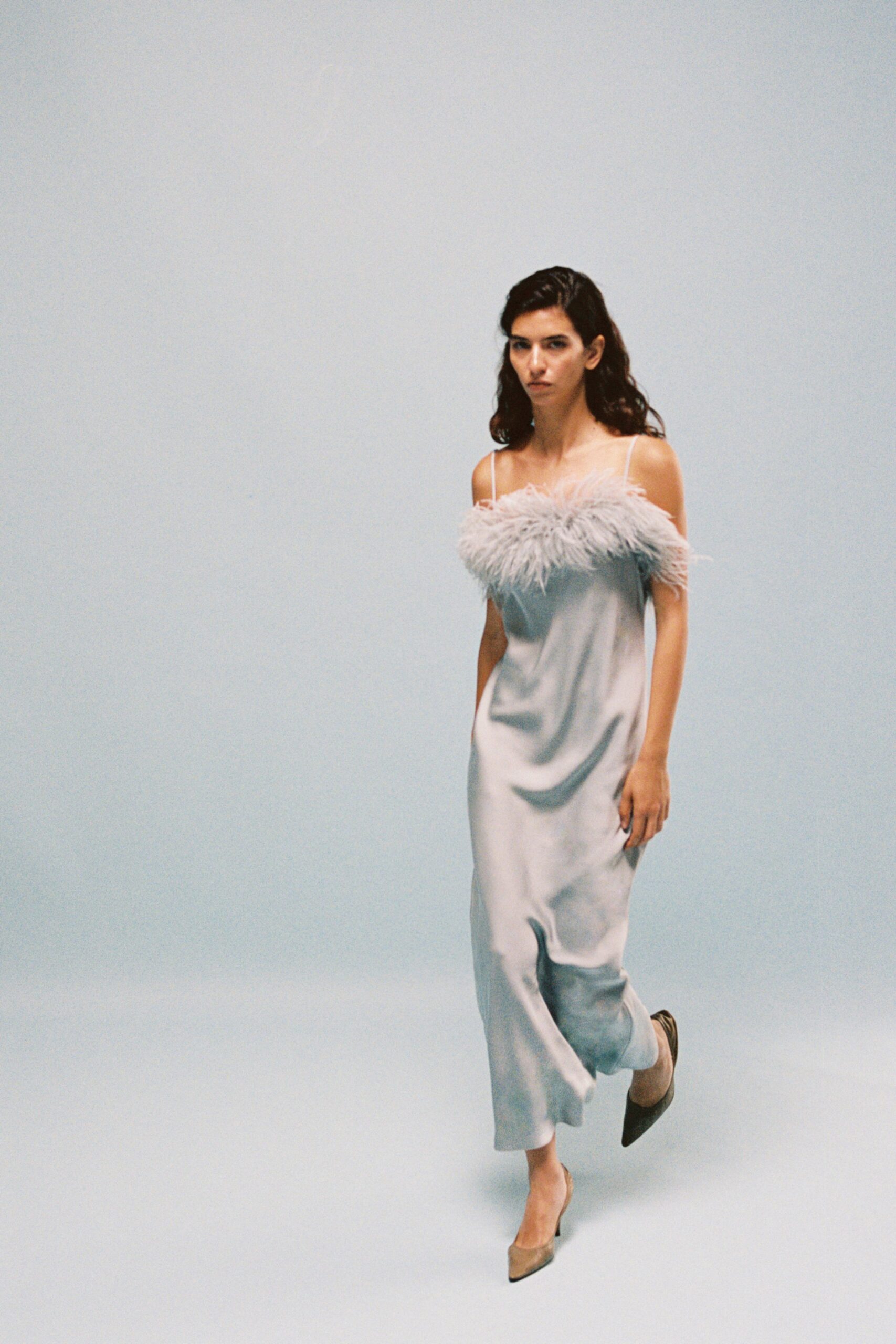 white silk sleeveless fitted straight-leg draped dress