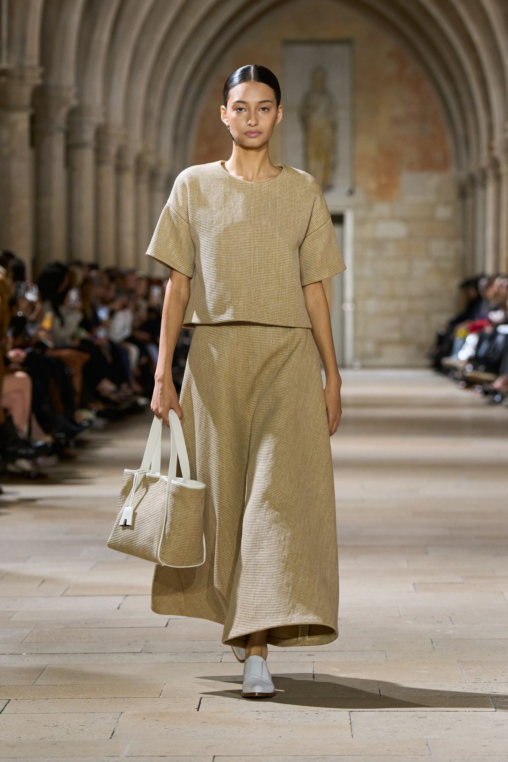 beige linen relaxed a-line maxi skirt