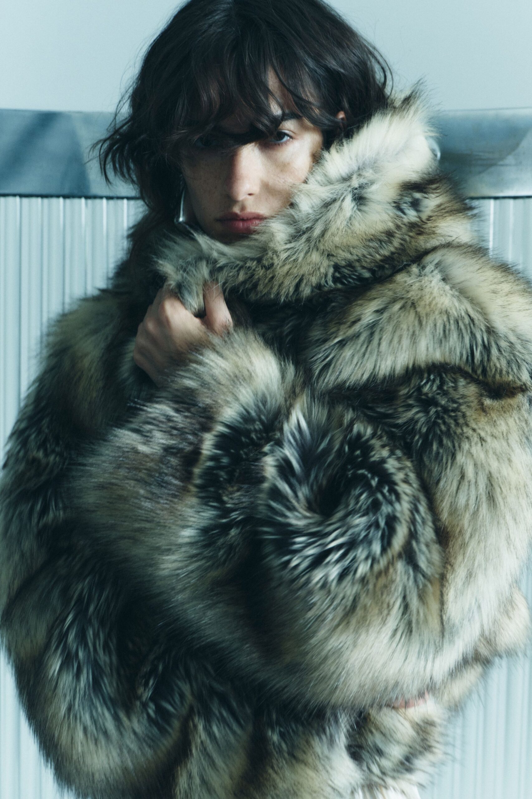 brown gray fur coat