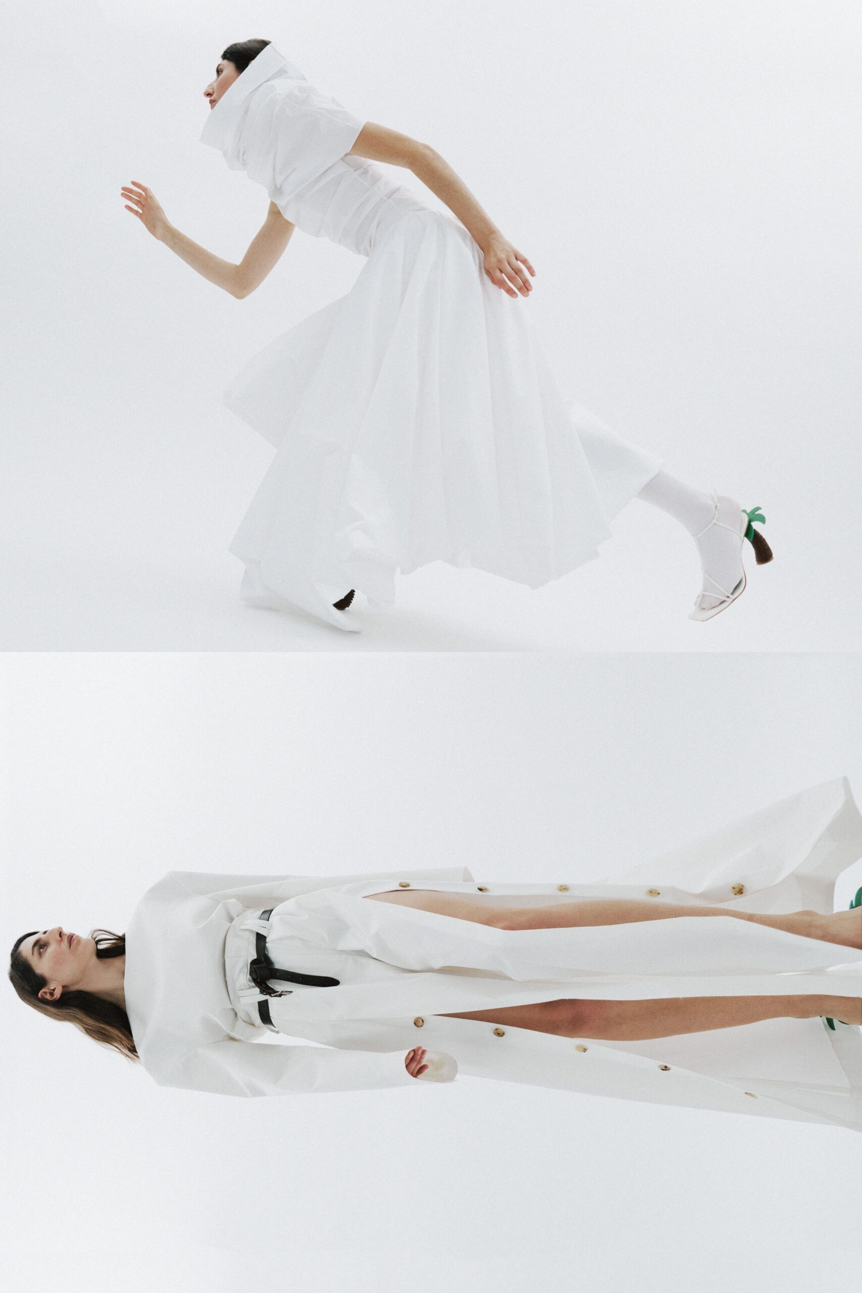 white cotton long-sleeve collared relaxed buttoned maxi coat