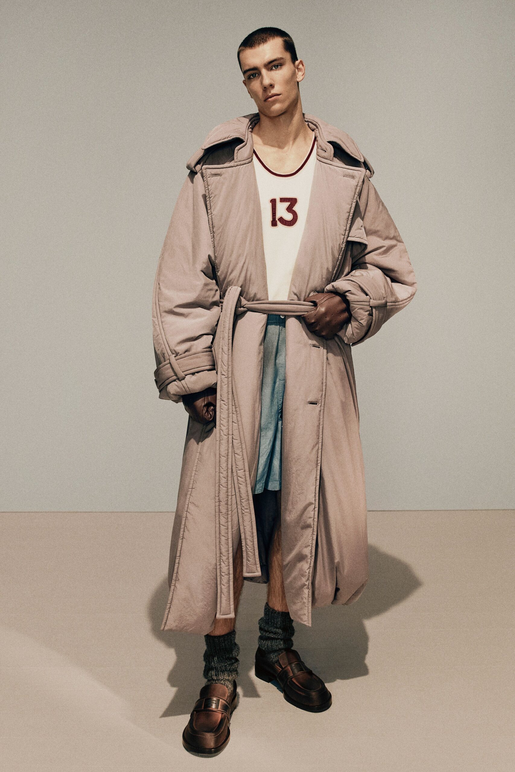 beige oversized coat with tank-top