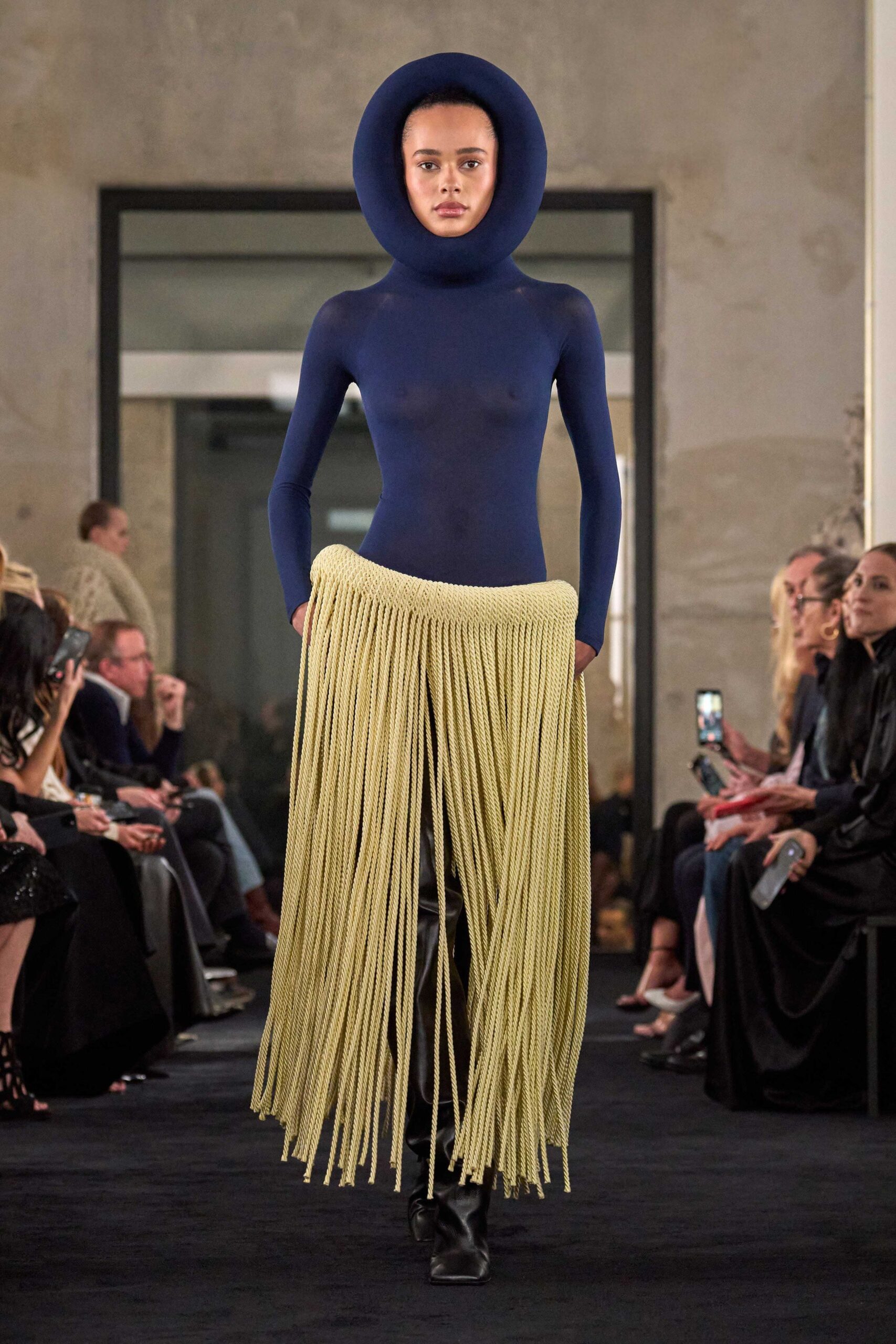 blue fitted dress with fringes