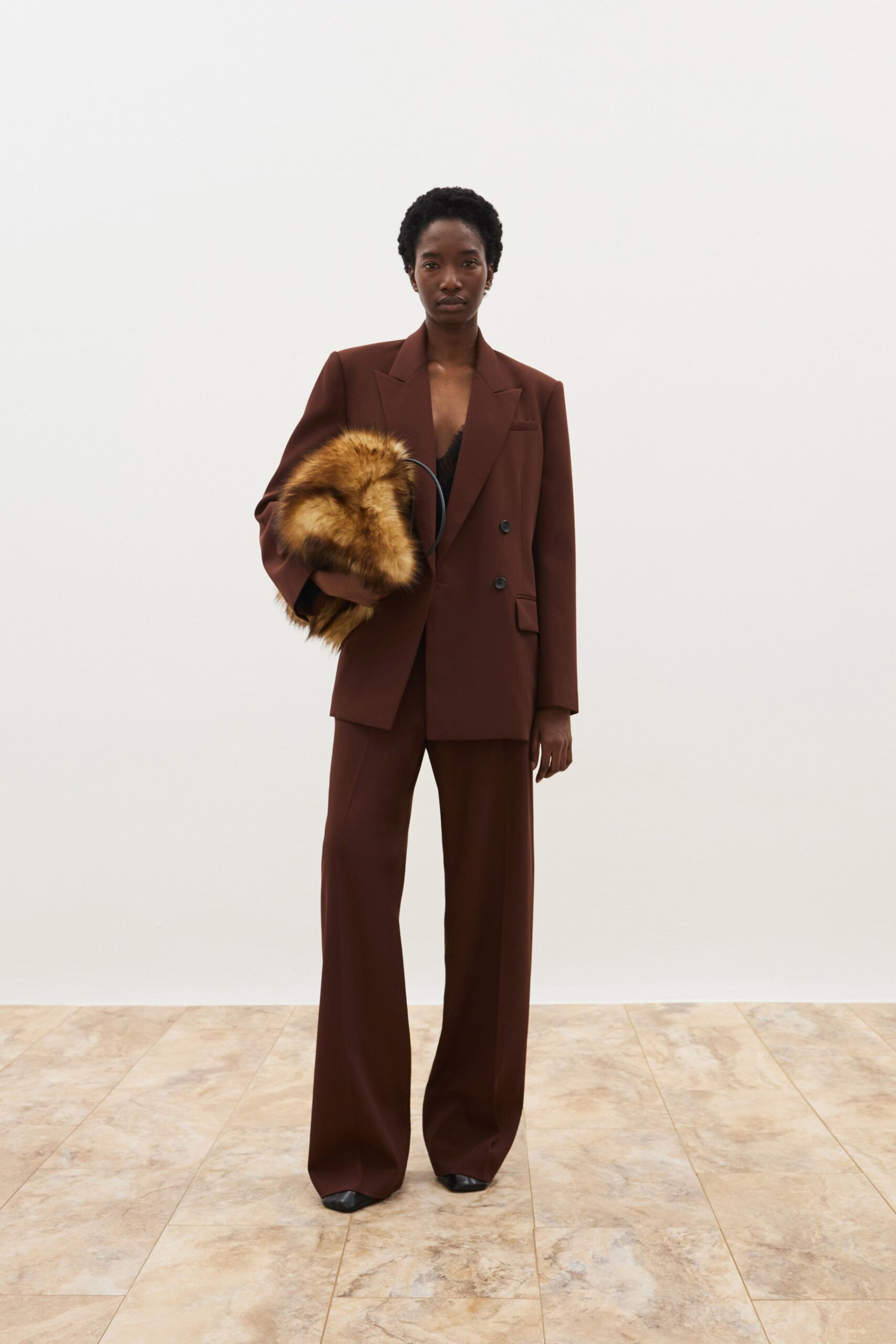 brown wool long-sleeve collared tailored buttoned blazer