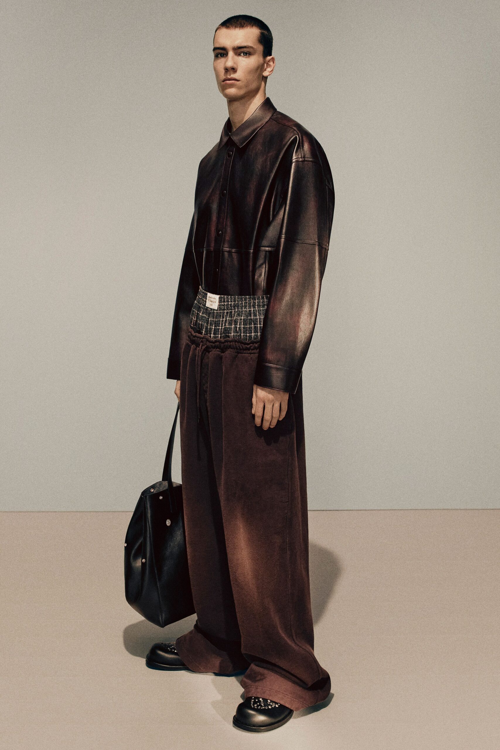brown suede relaxed wide-leg pants