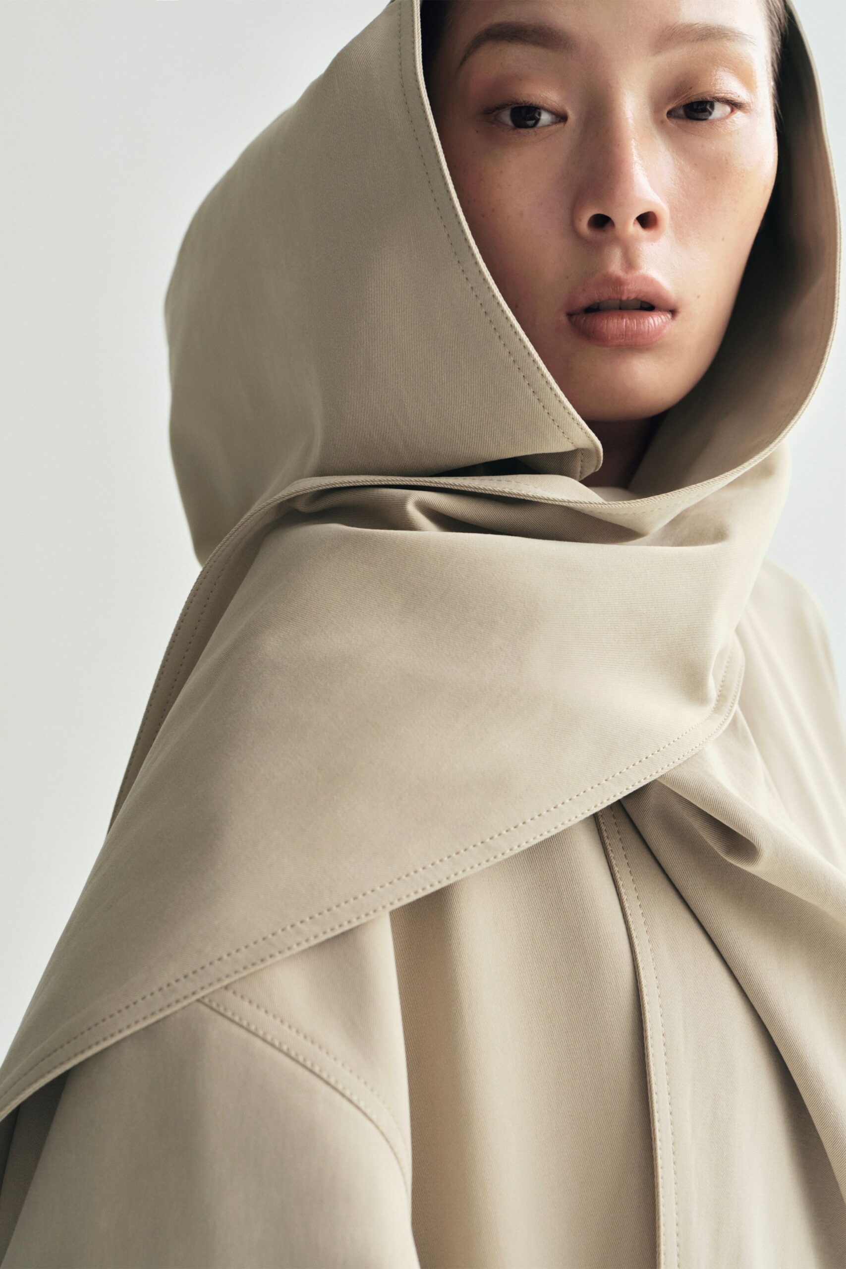 beige relaxed hooded cape