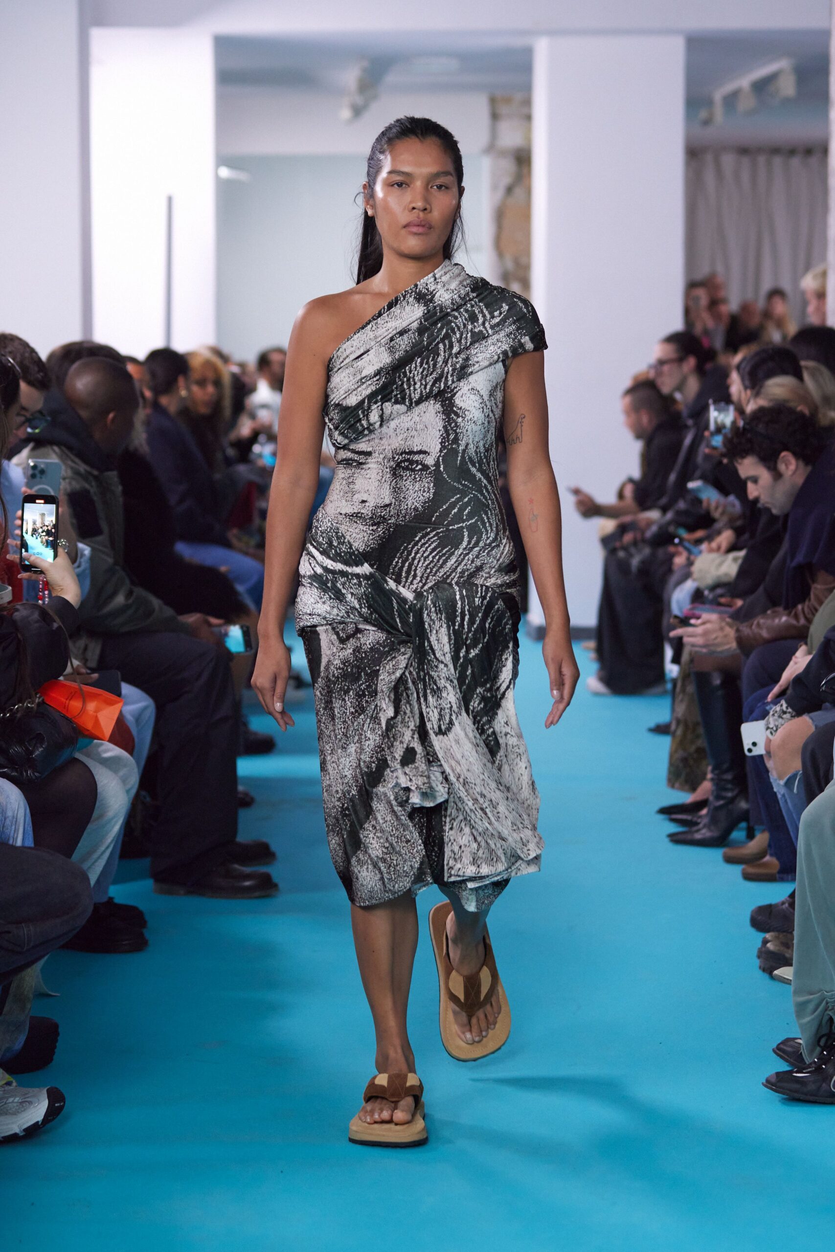 asymmetric black and white printed dress