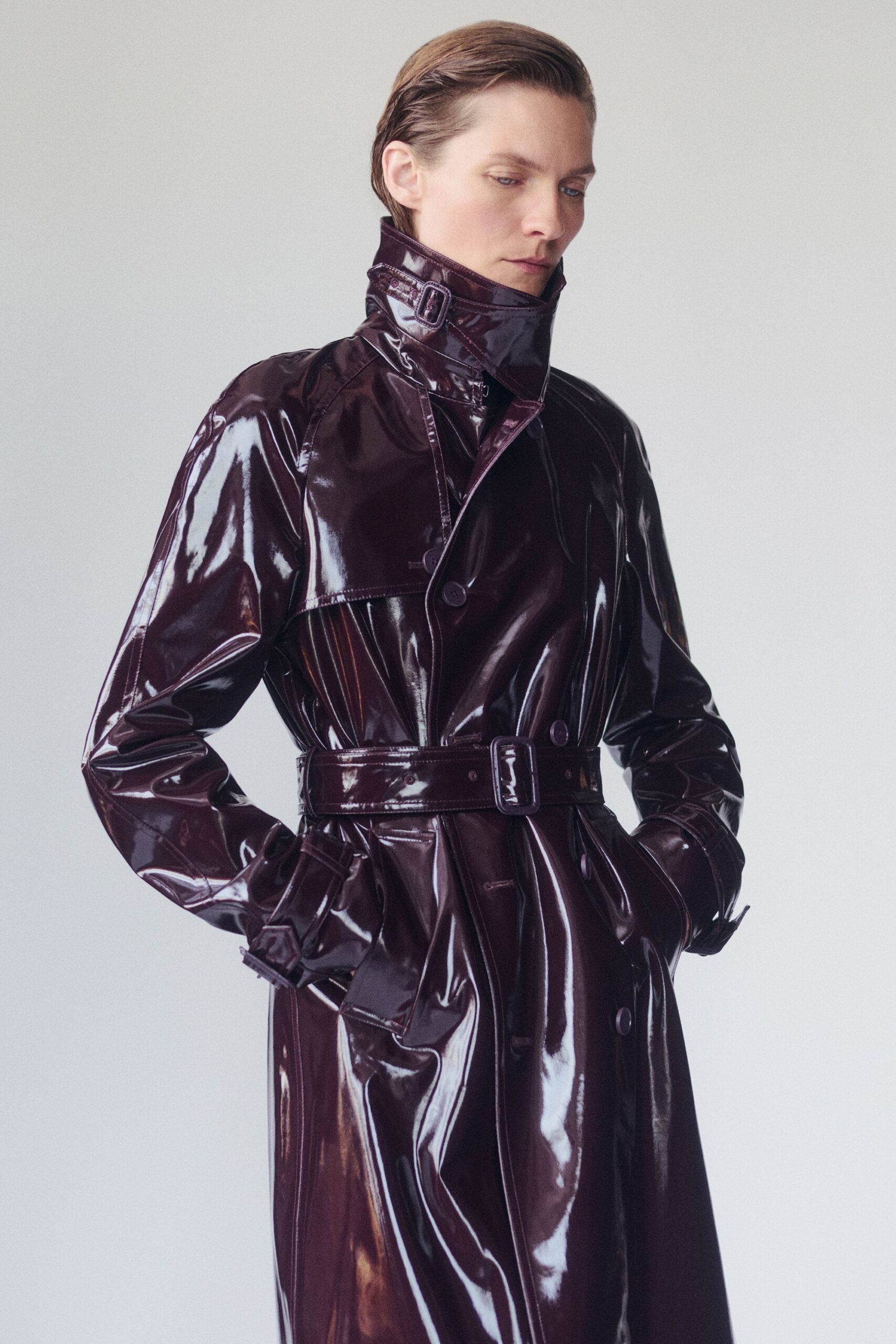 purple shiny vinyl trench