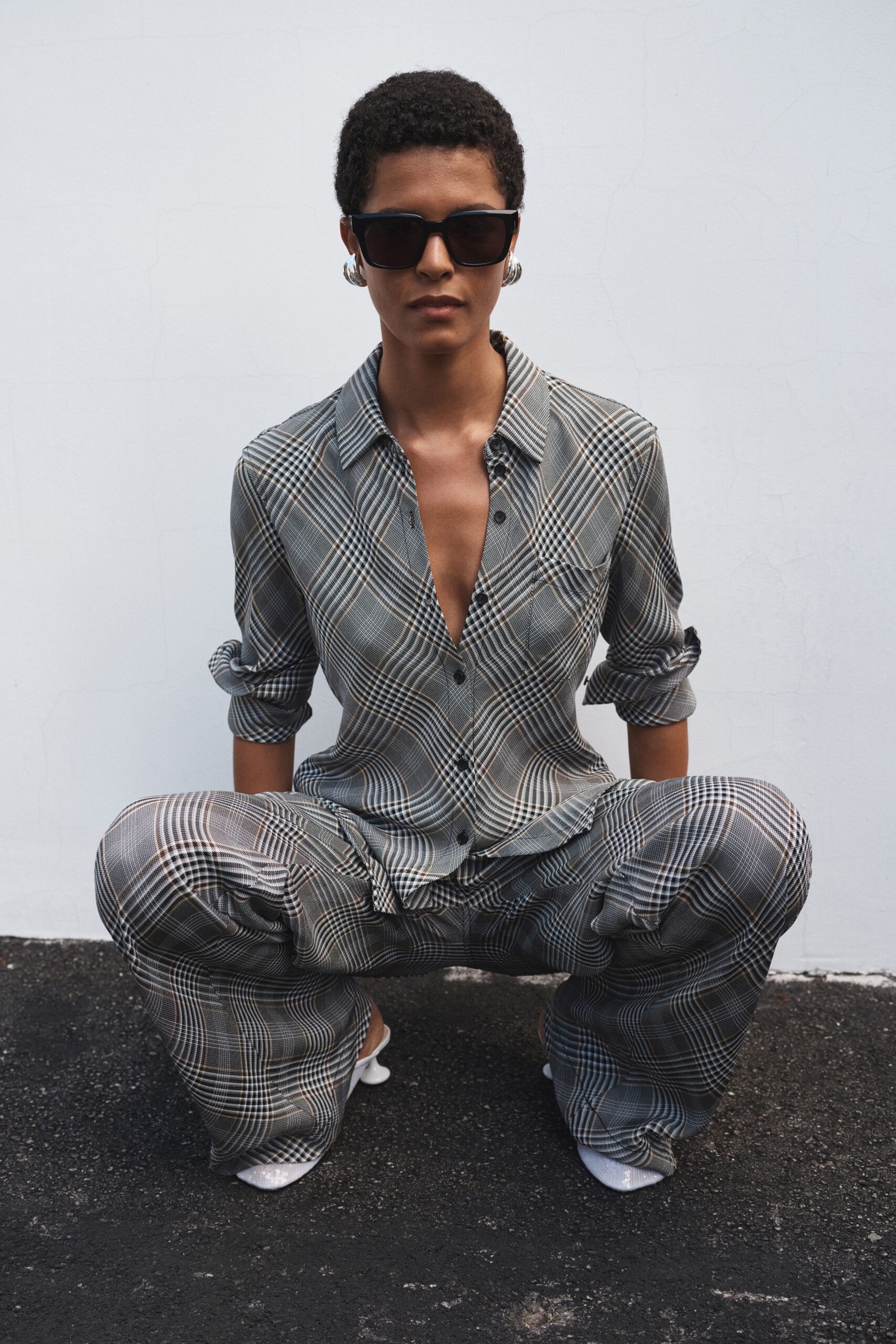 checked shirt and pants outfit