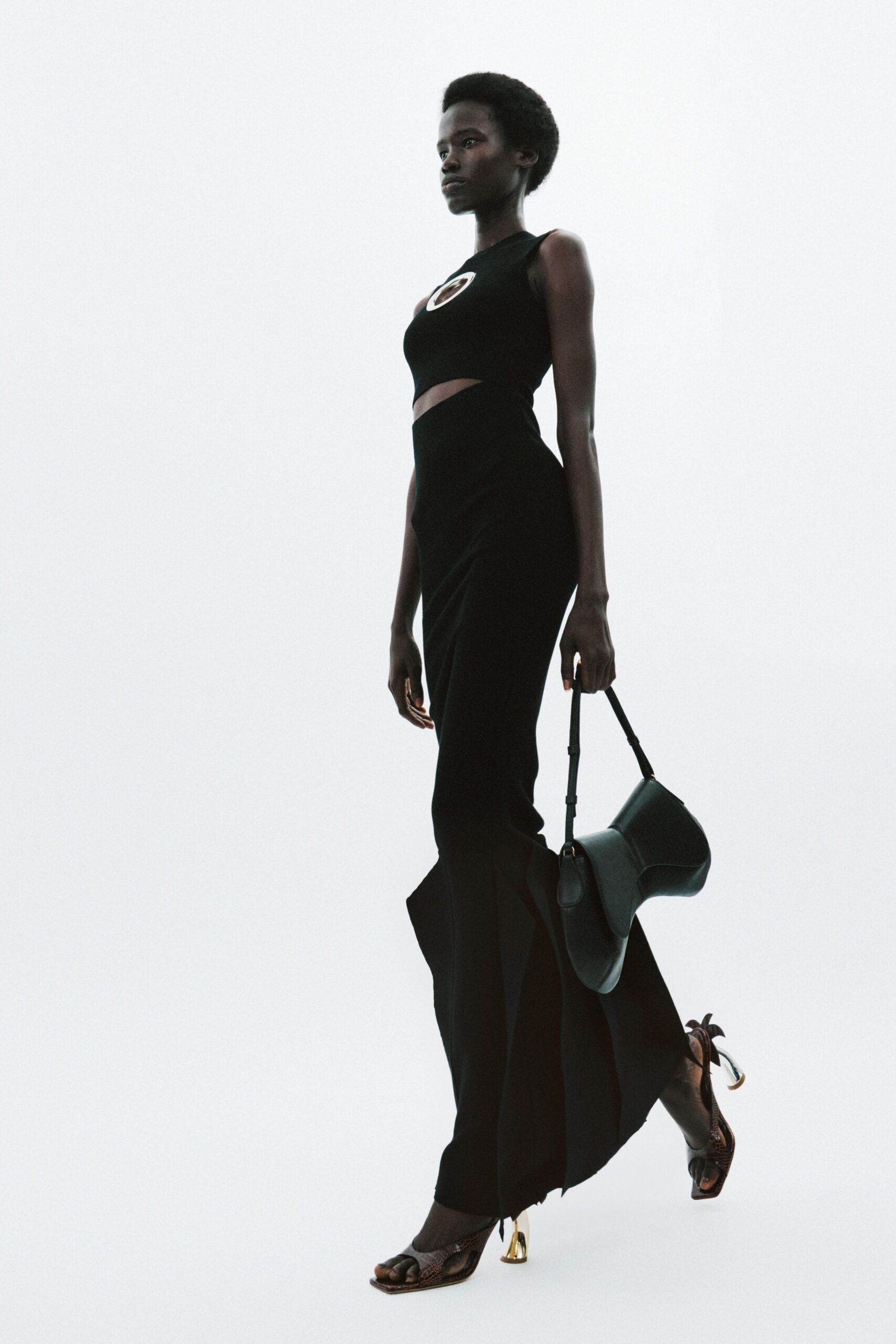 black fitted top and skirt
