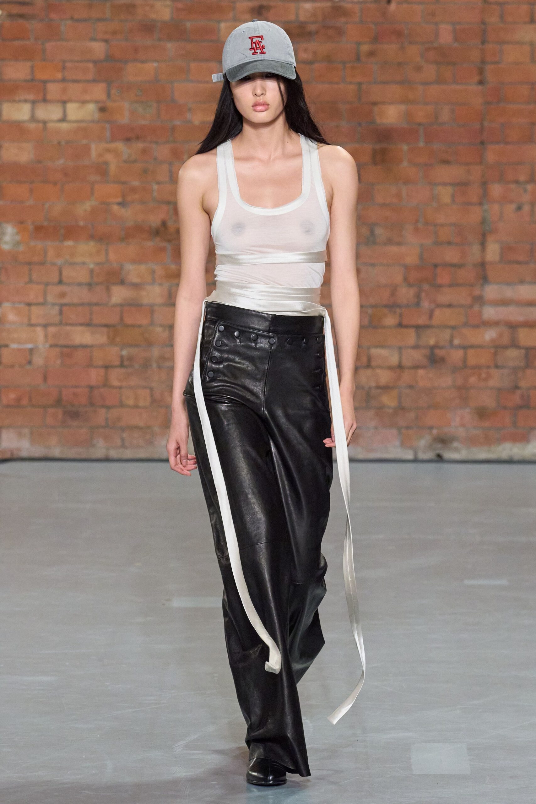 white tank-top black leather pants