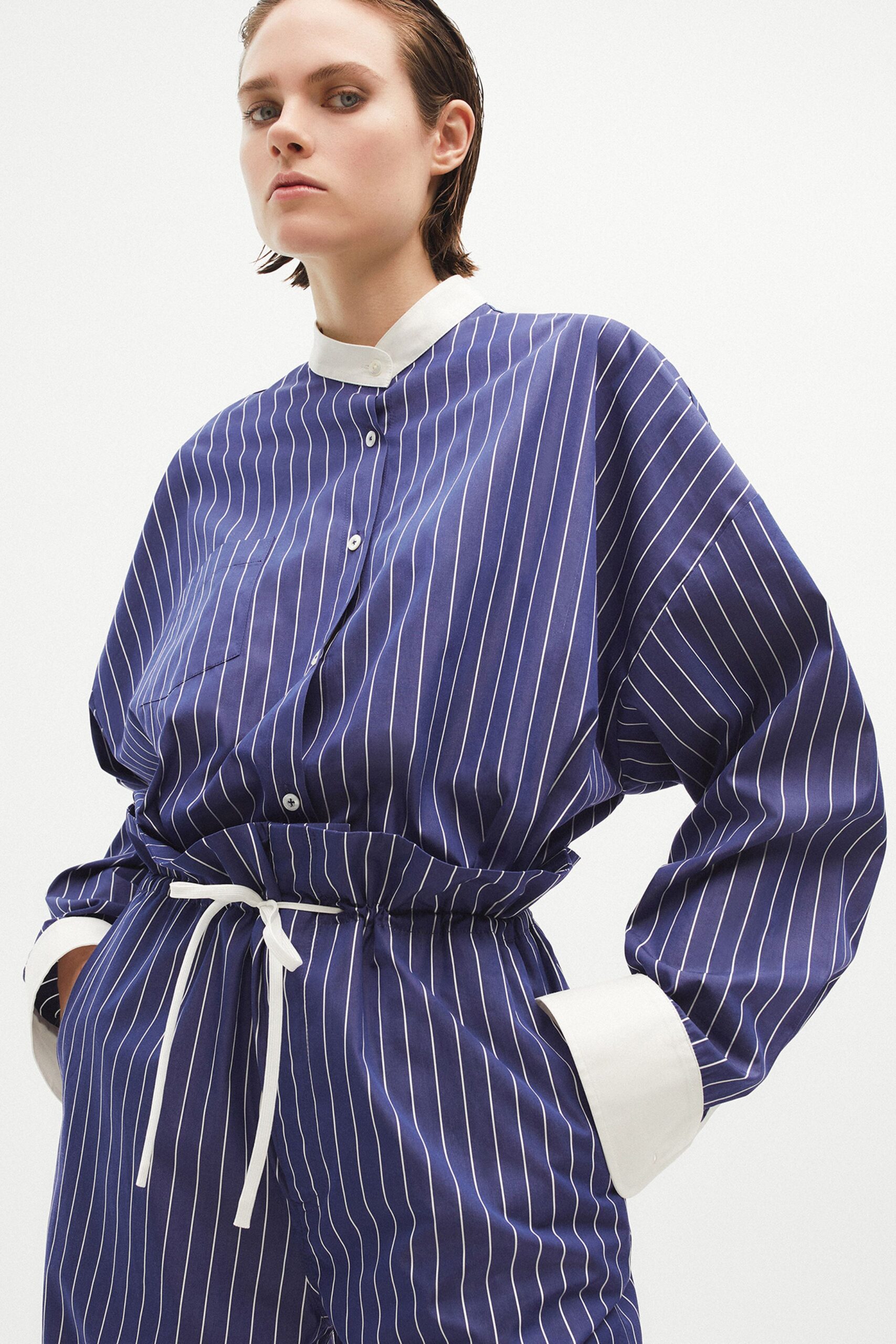 blue striped relaxed shirt and pants