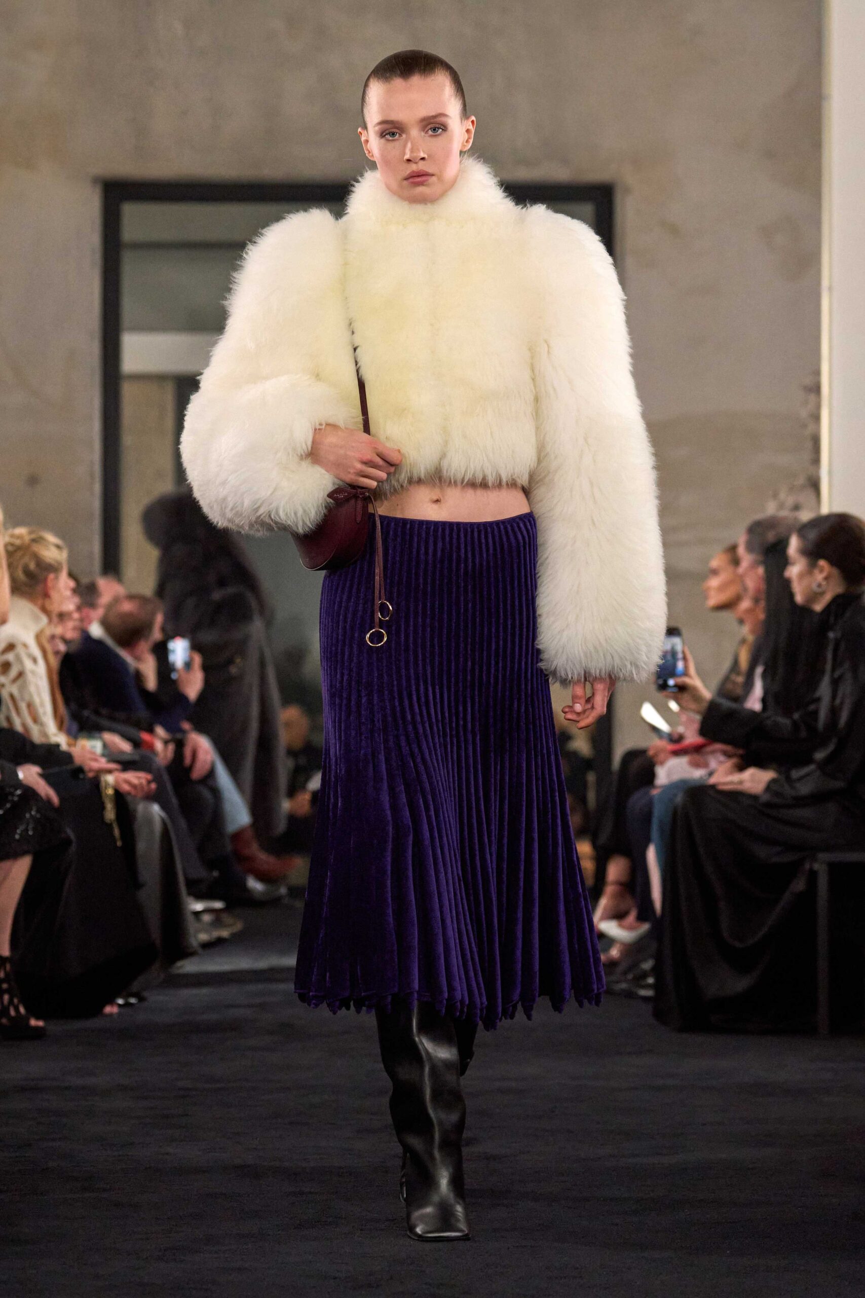 white fur long-sleeve oversized padded coat