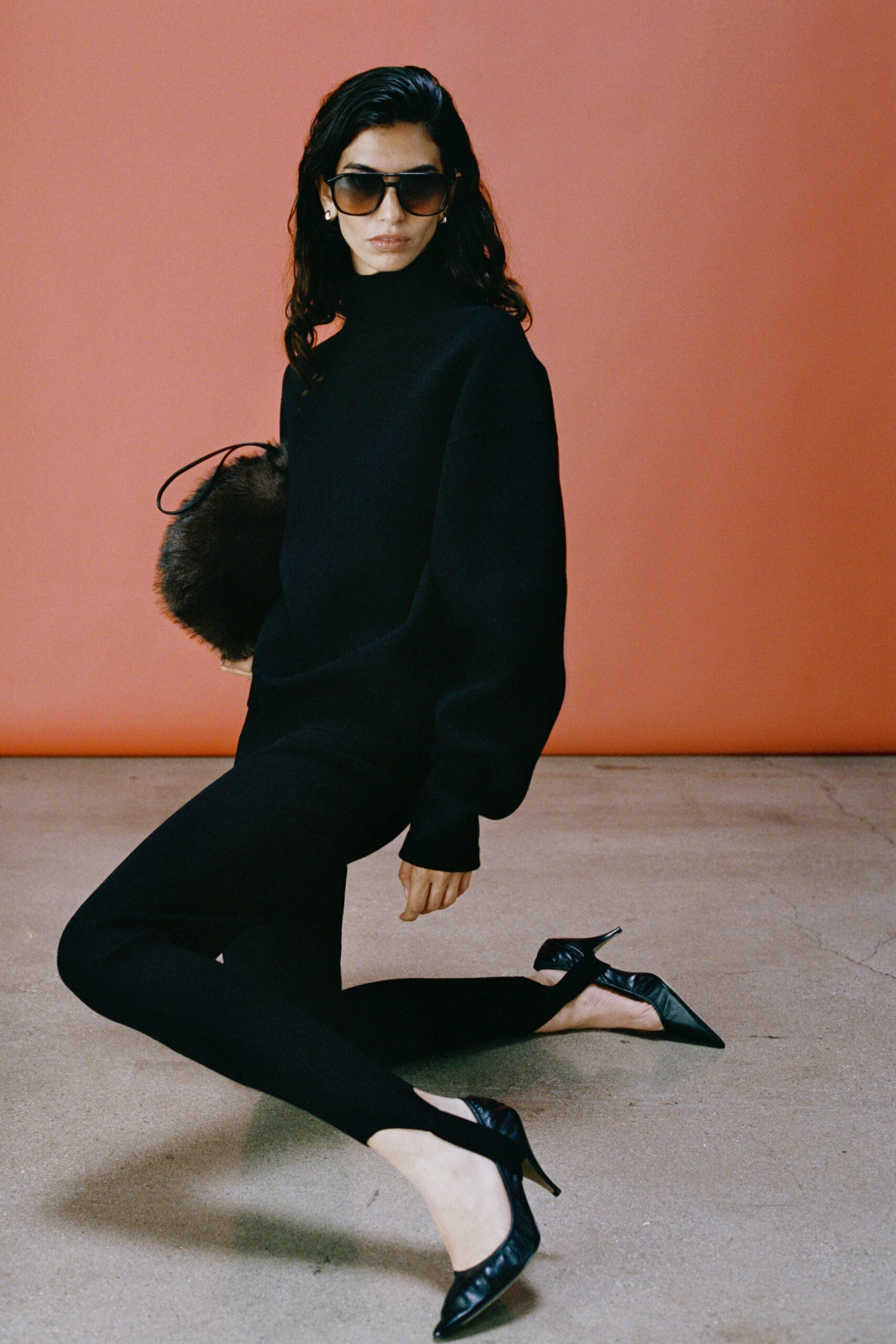 black fur structured textured bag