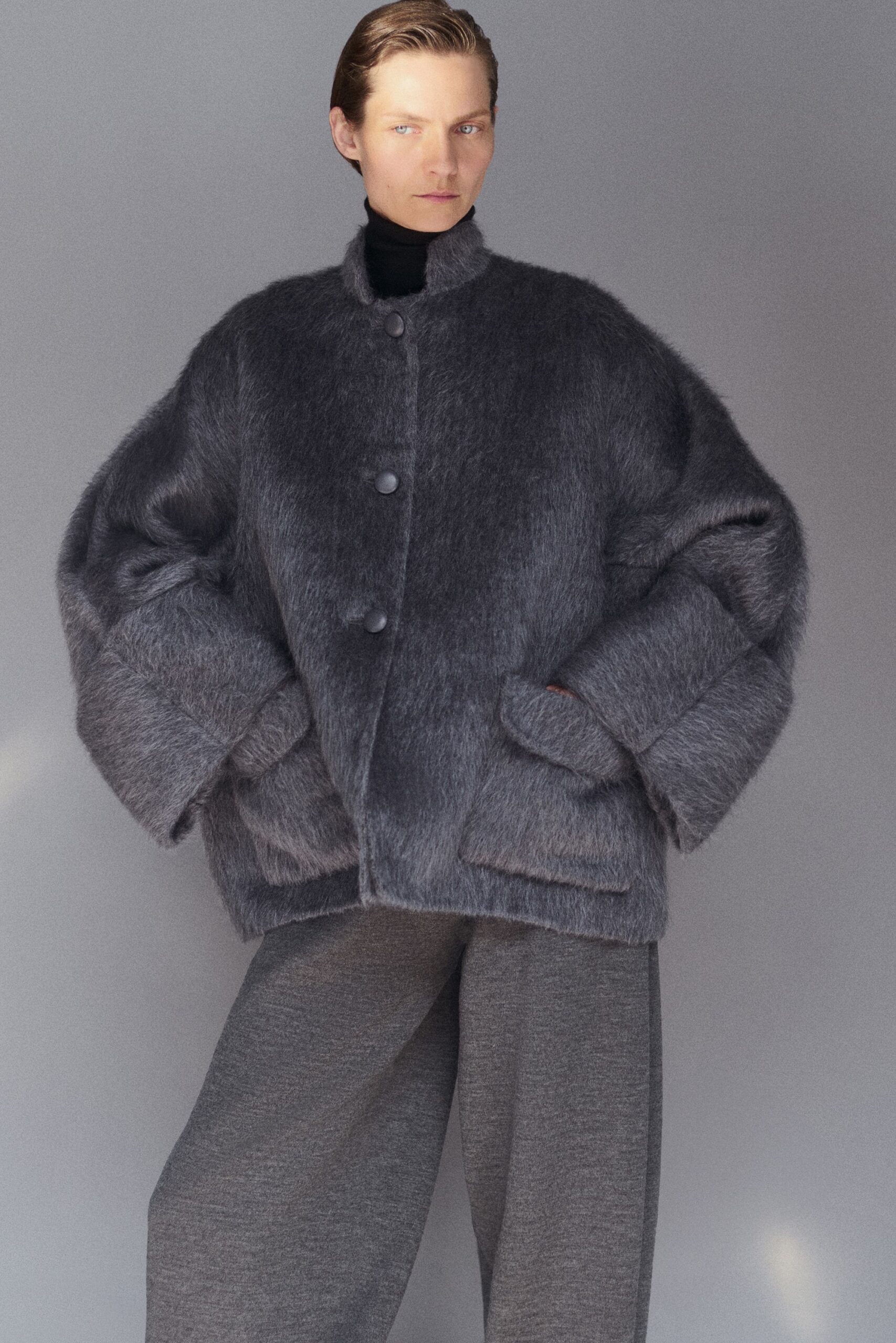 gray knit relaxed wide-leg textured maxi pants