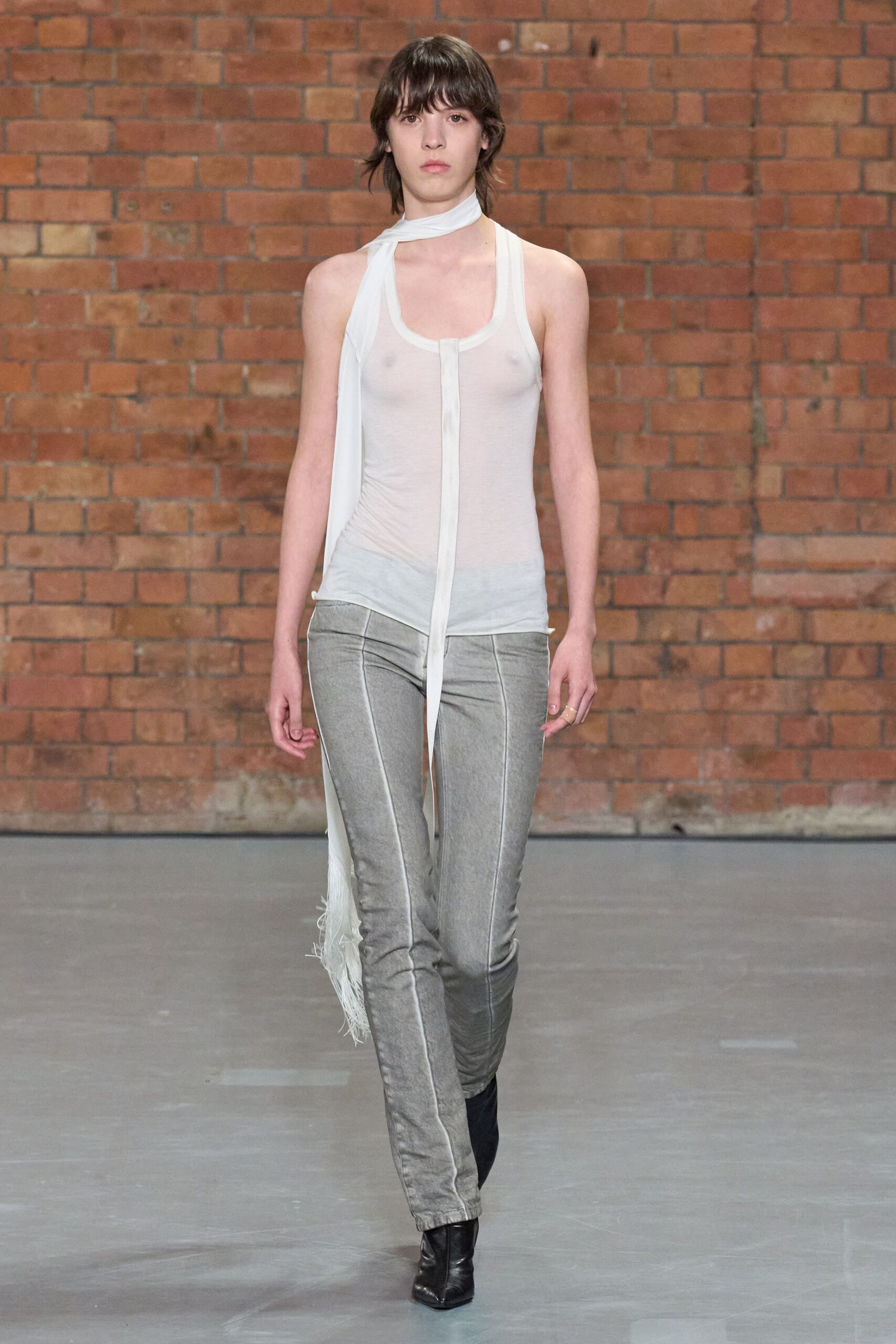 gray denim slim zippered pants