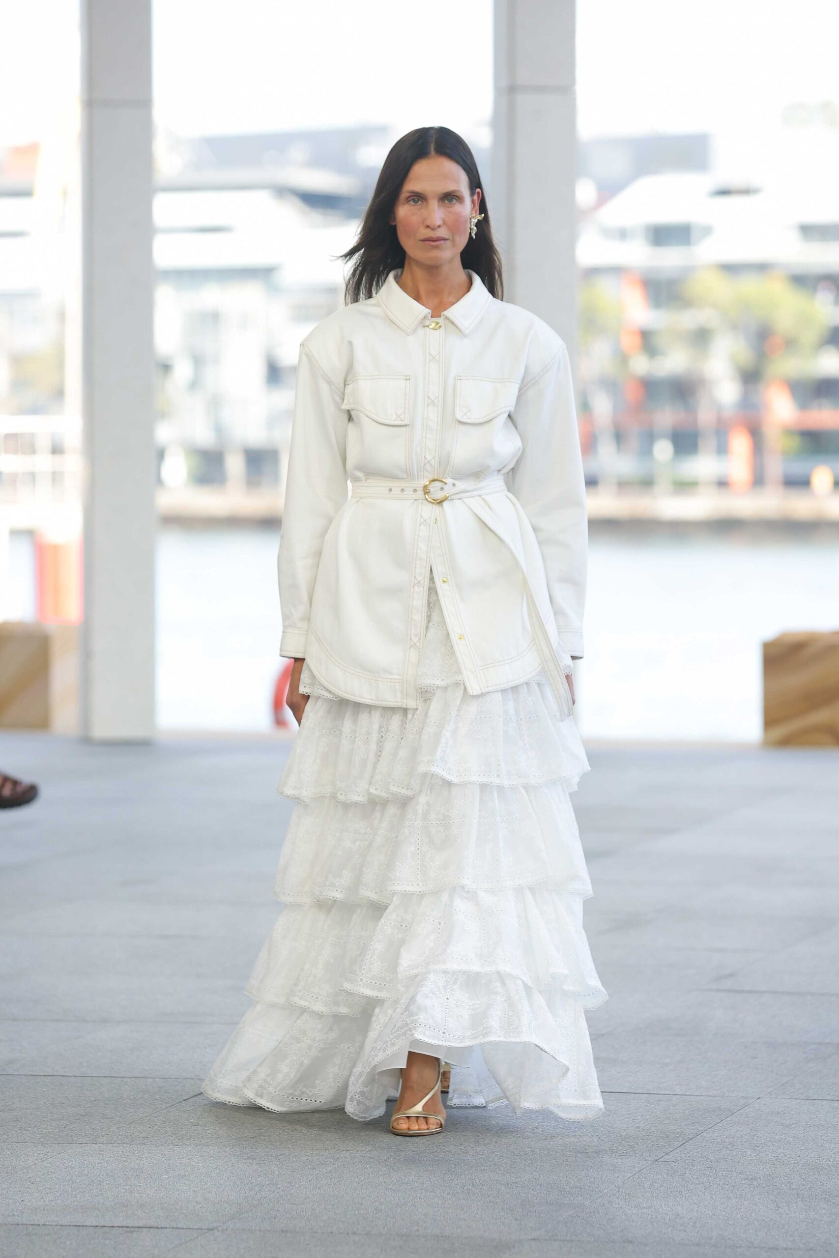white cotton long-sleeve collared oversized longline jacket