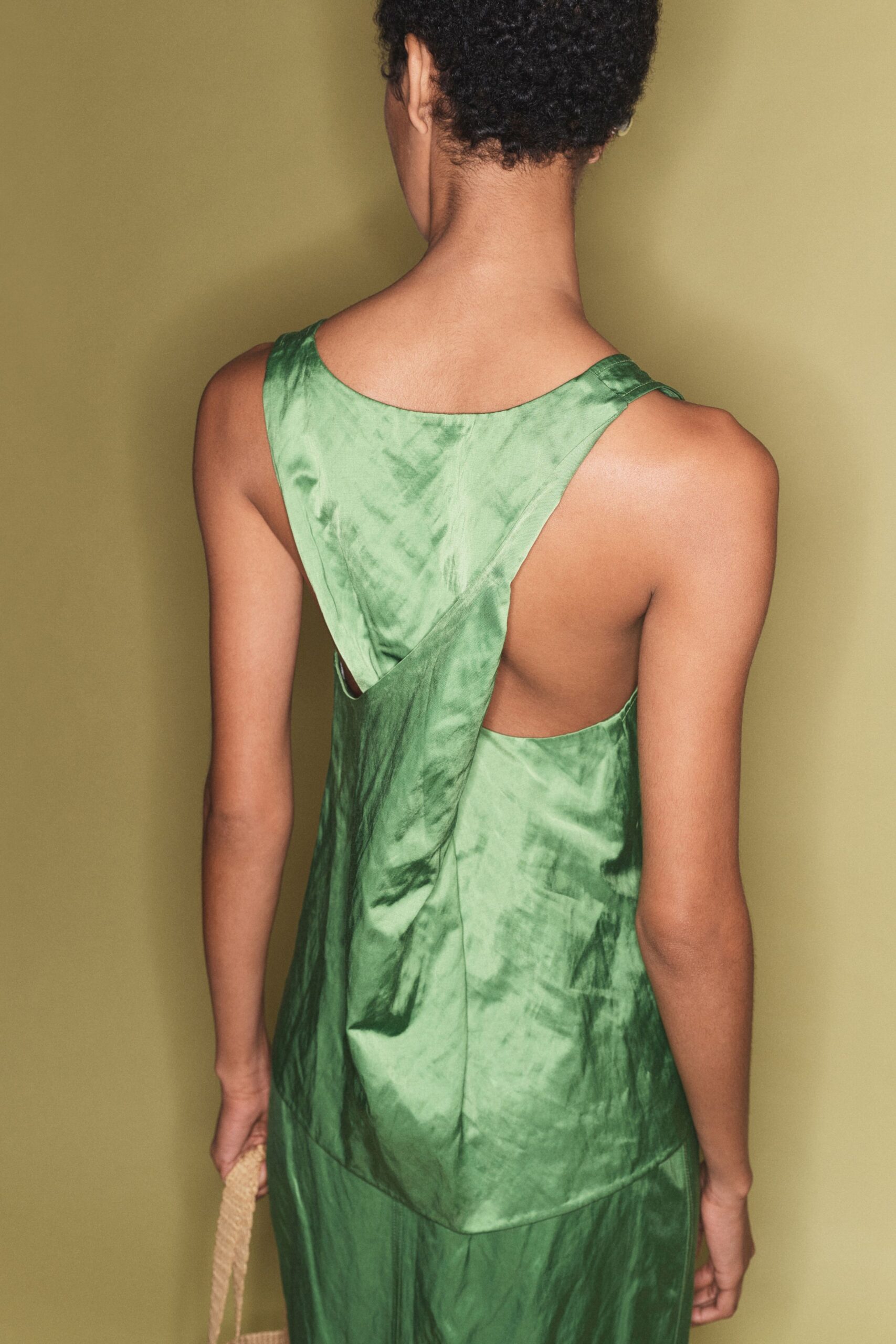 fitted green silk dress