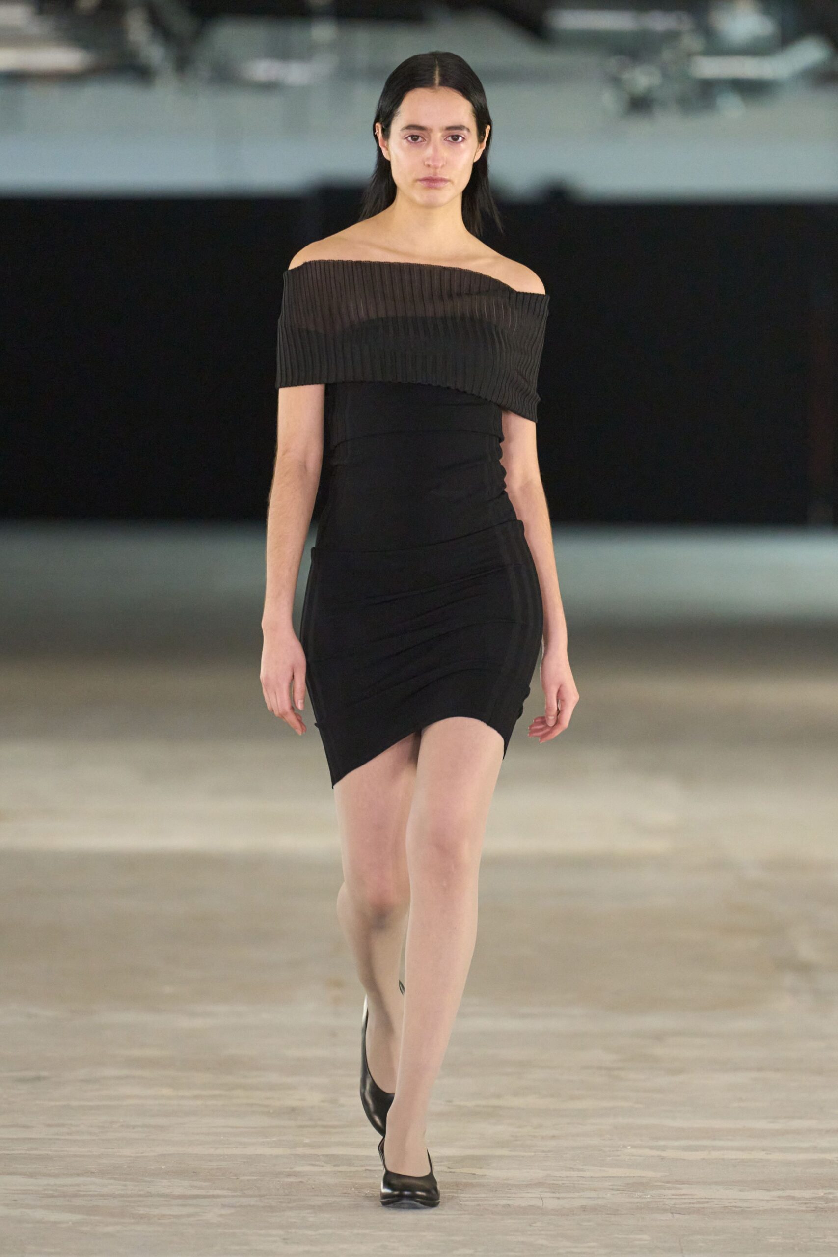 black fitted off-shoulder mini dress