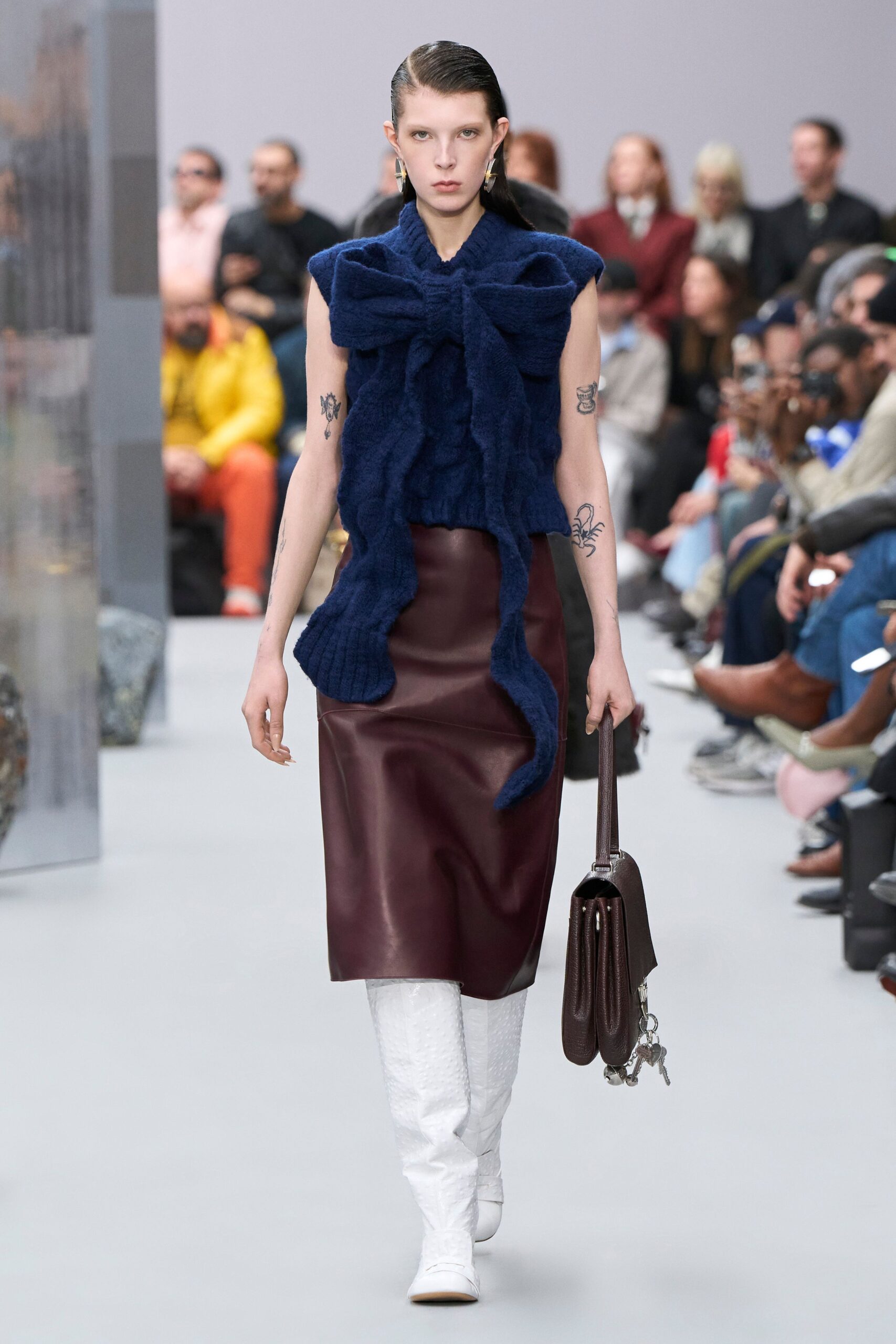 blue wool sleeveless fitted draped top