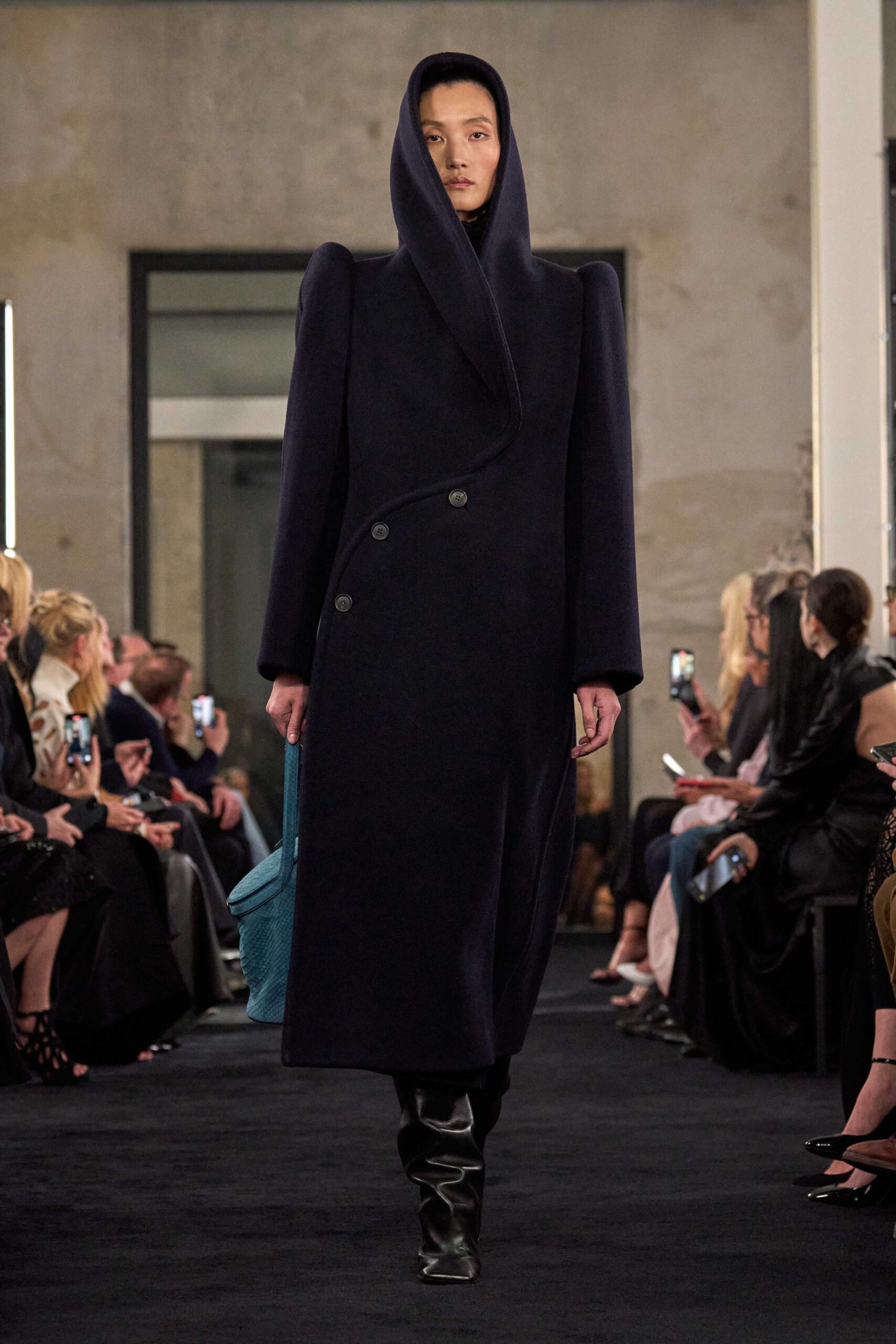black wool hooded coat