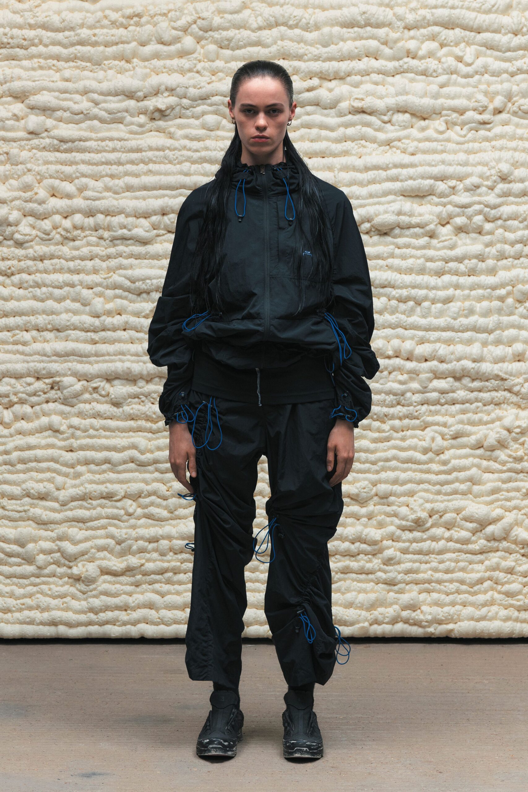 black jersey relaxed zippered pants
