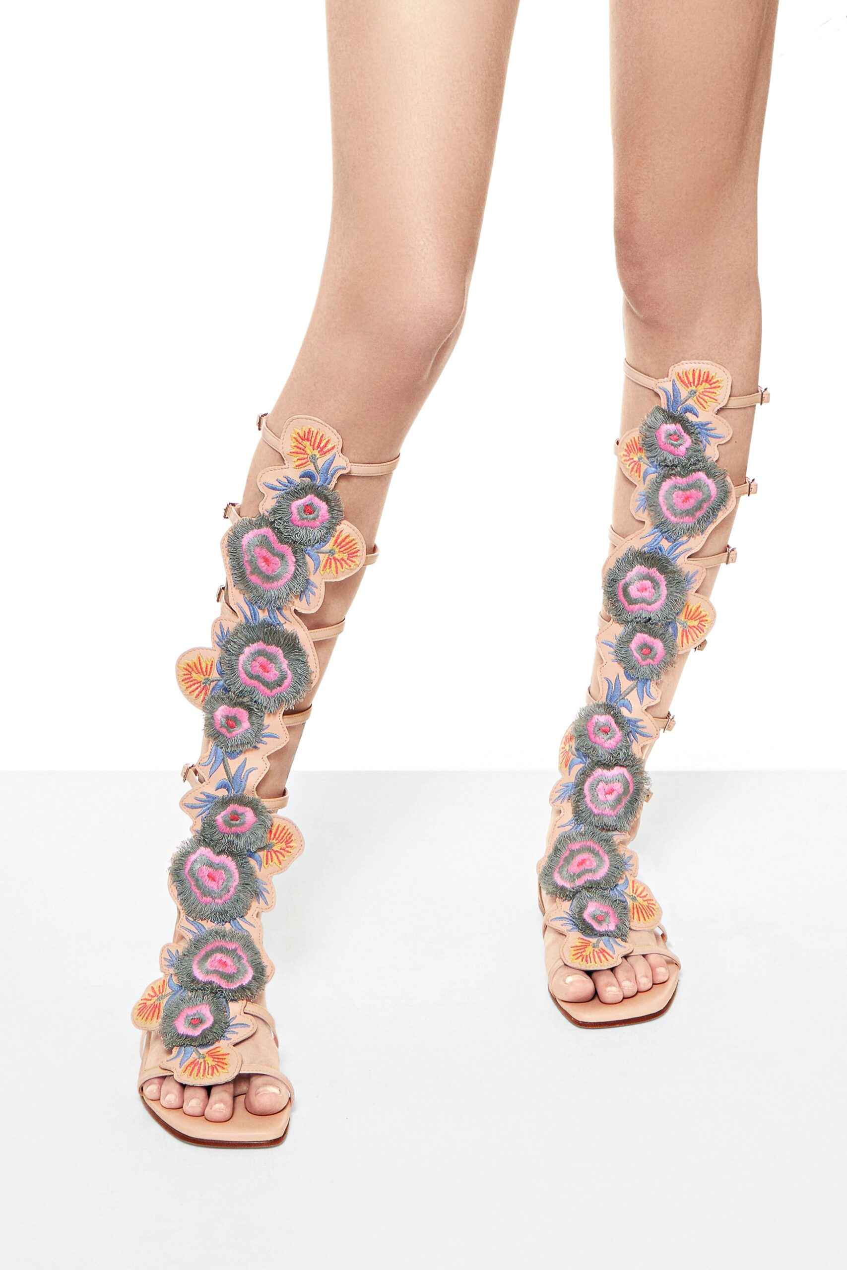 beige embroidered sandals