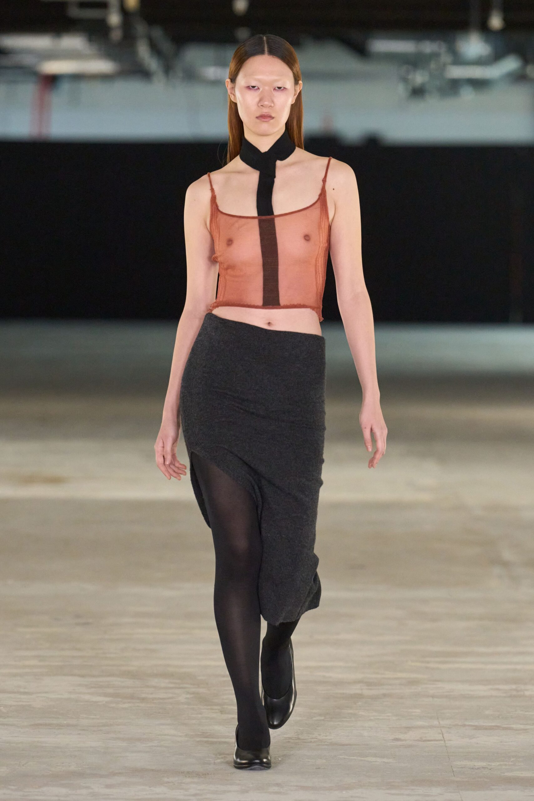 gray wool asymmetric fitted draped skirt