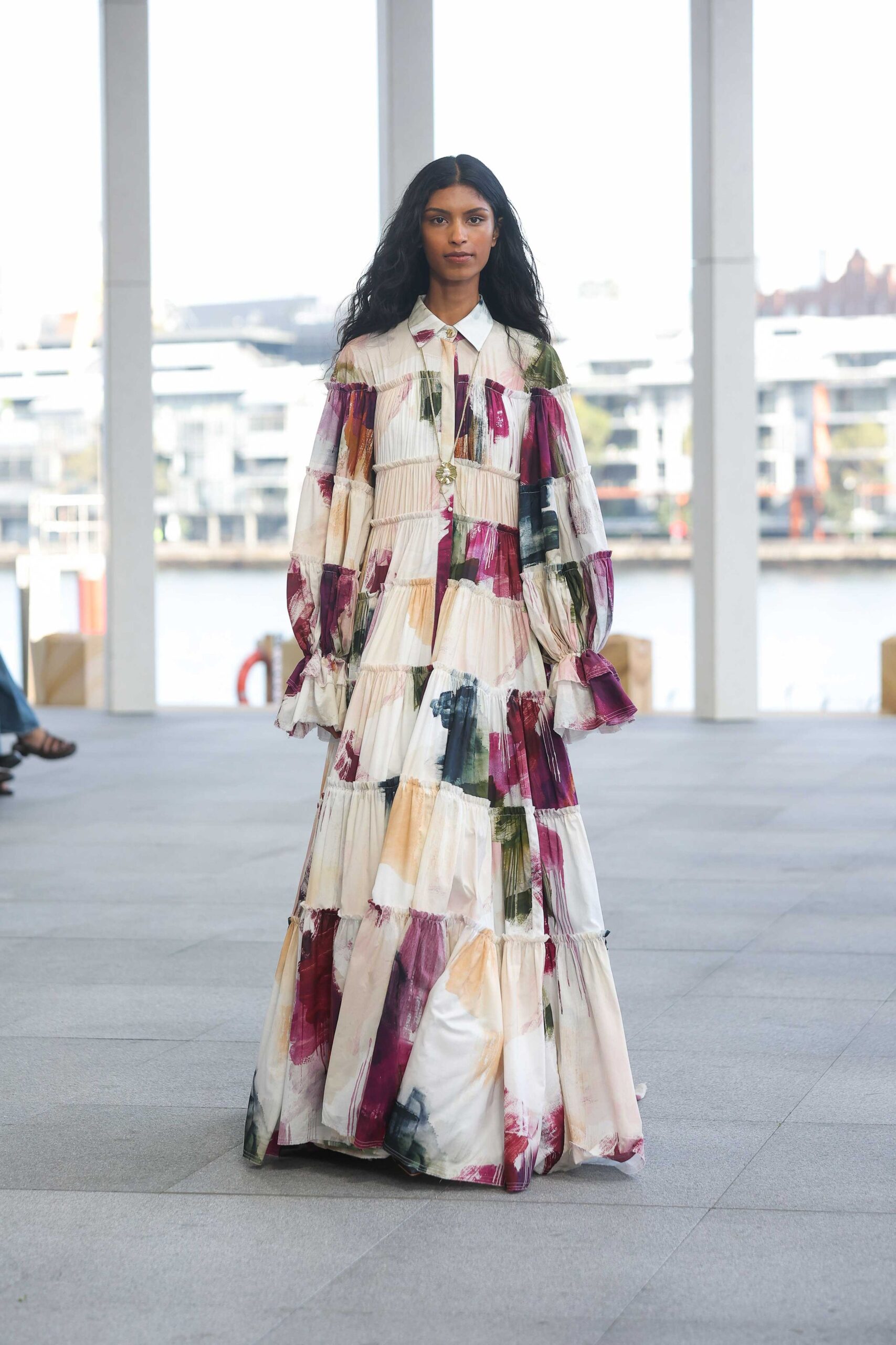 printed tiered maxi dress