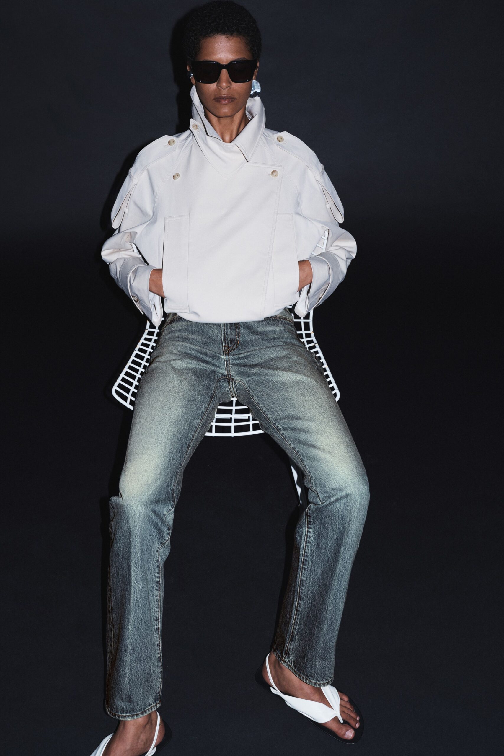 white relaxed jacket with jeans