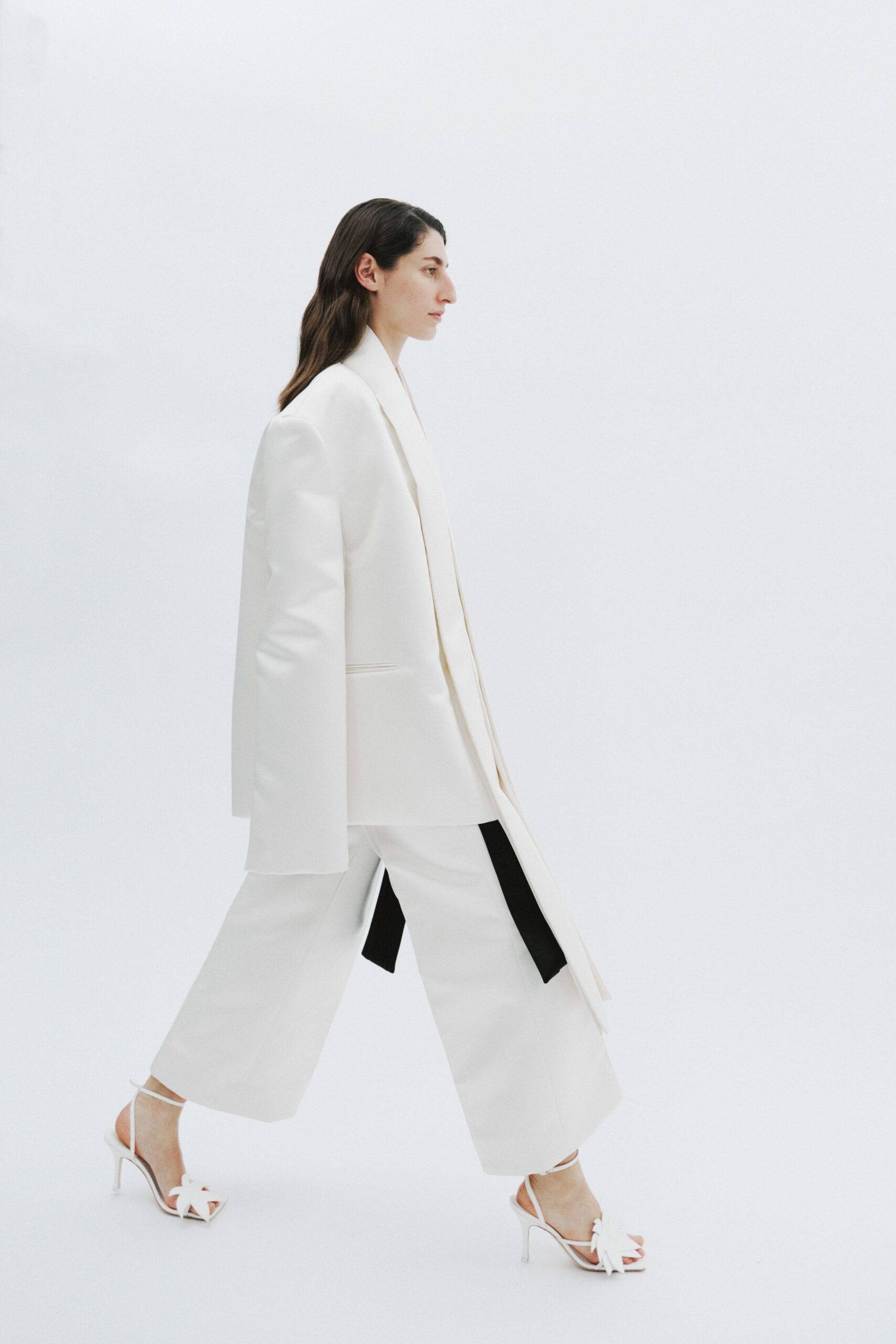 white oversized blazer with relaxed pants