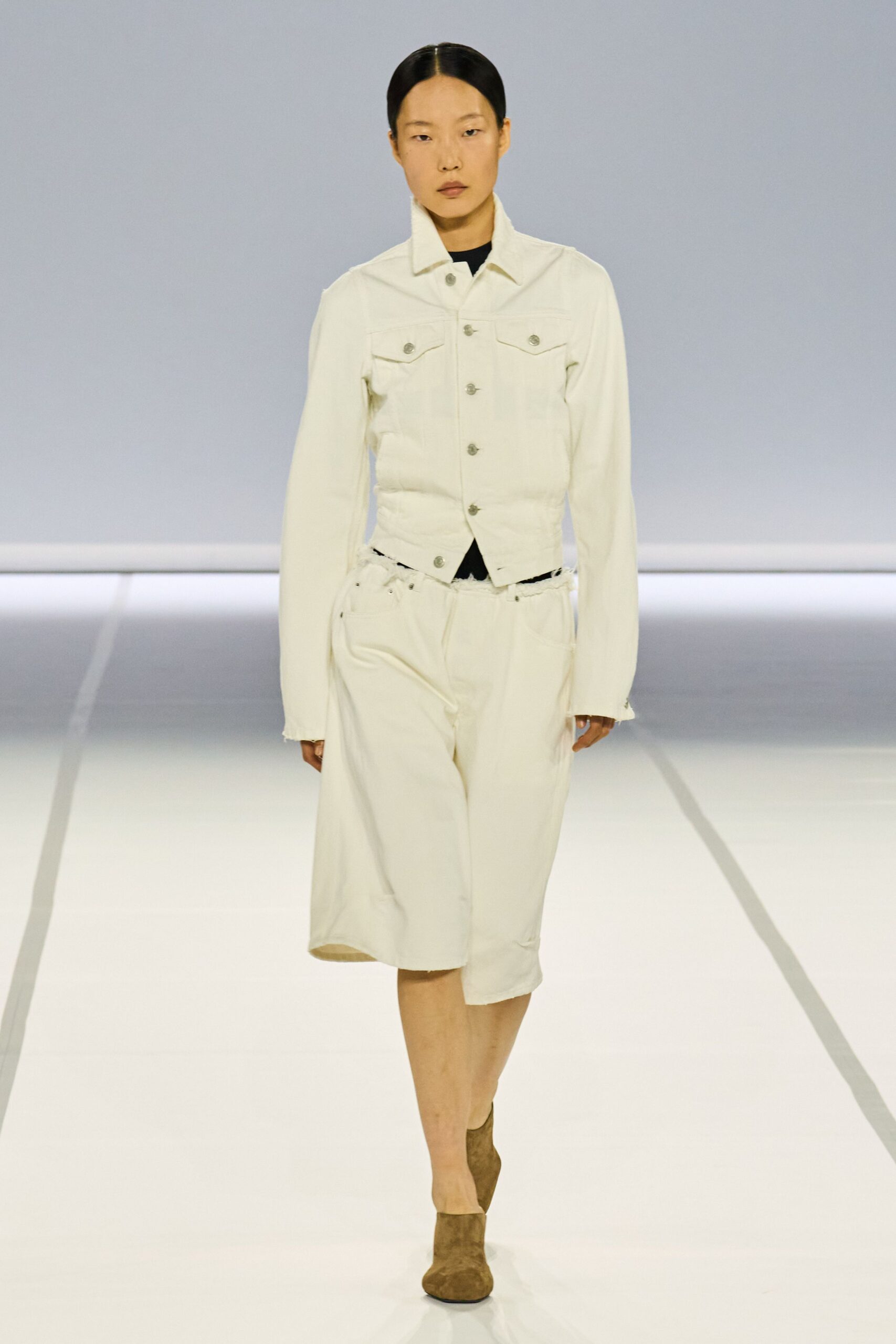white denim jacket with shorts