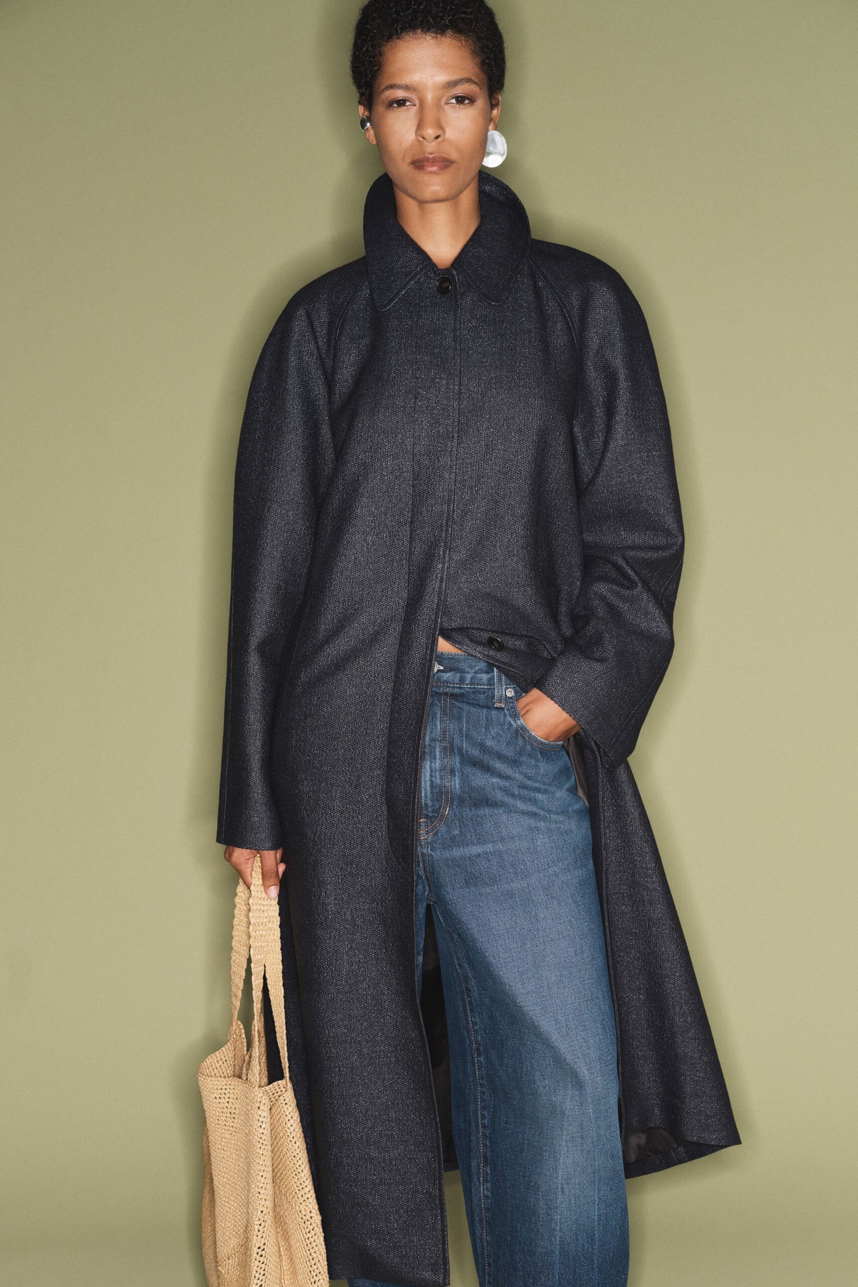 black wool relaxed coat with jeans