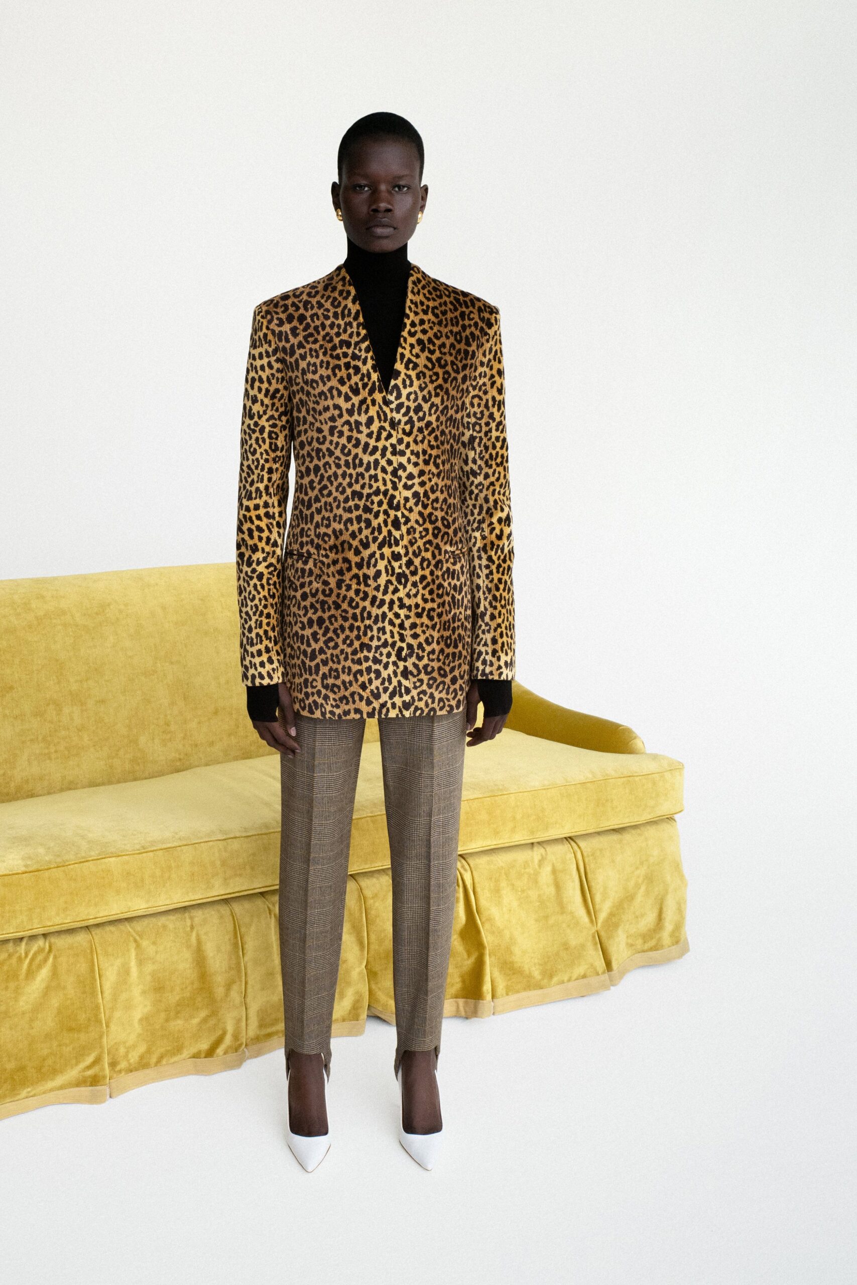 leopard print blazer with turtleneck