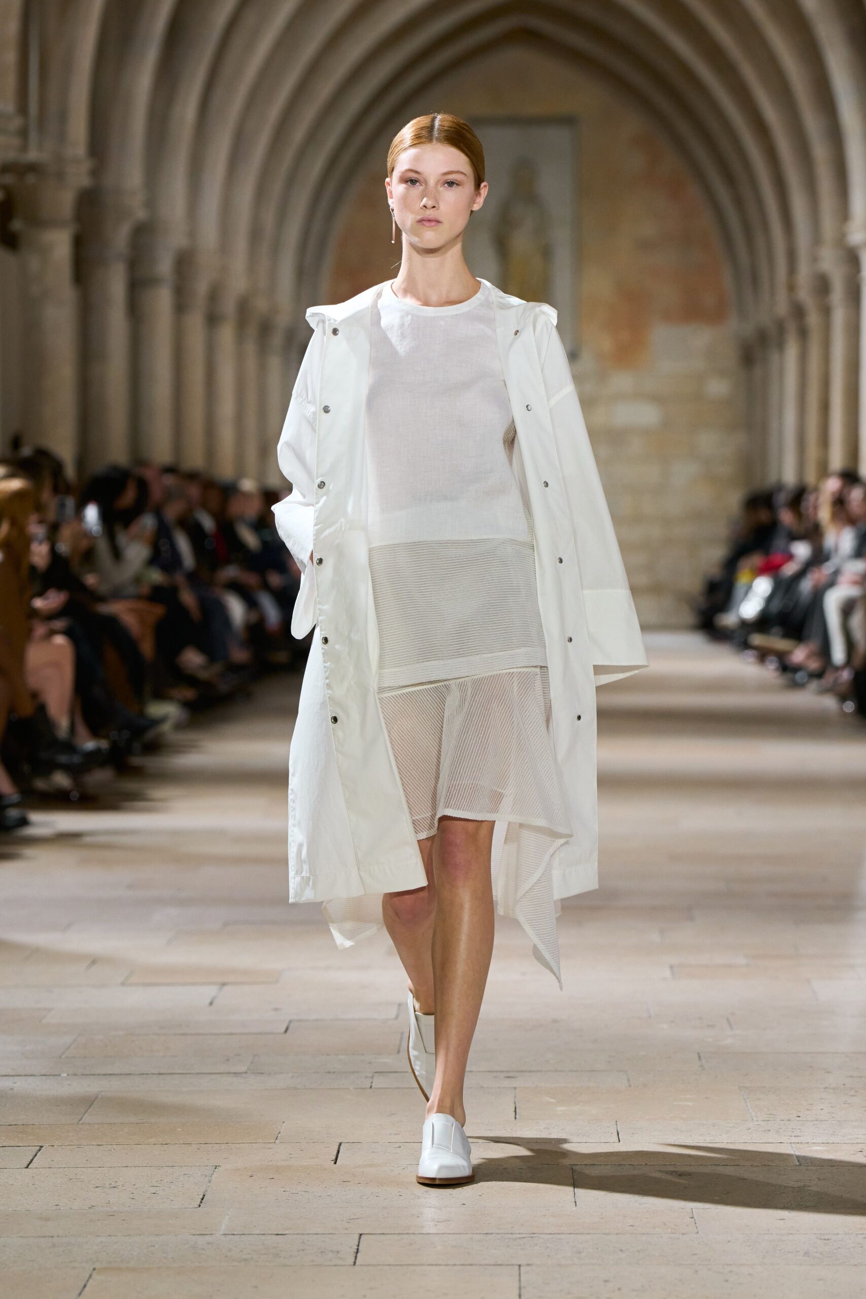 white mesh fitted pleated skirt