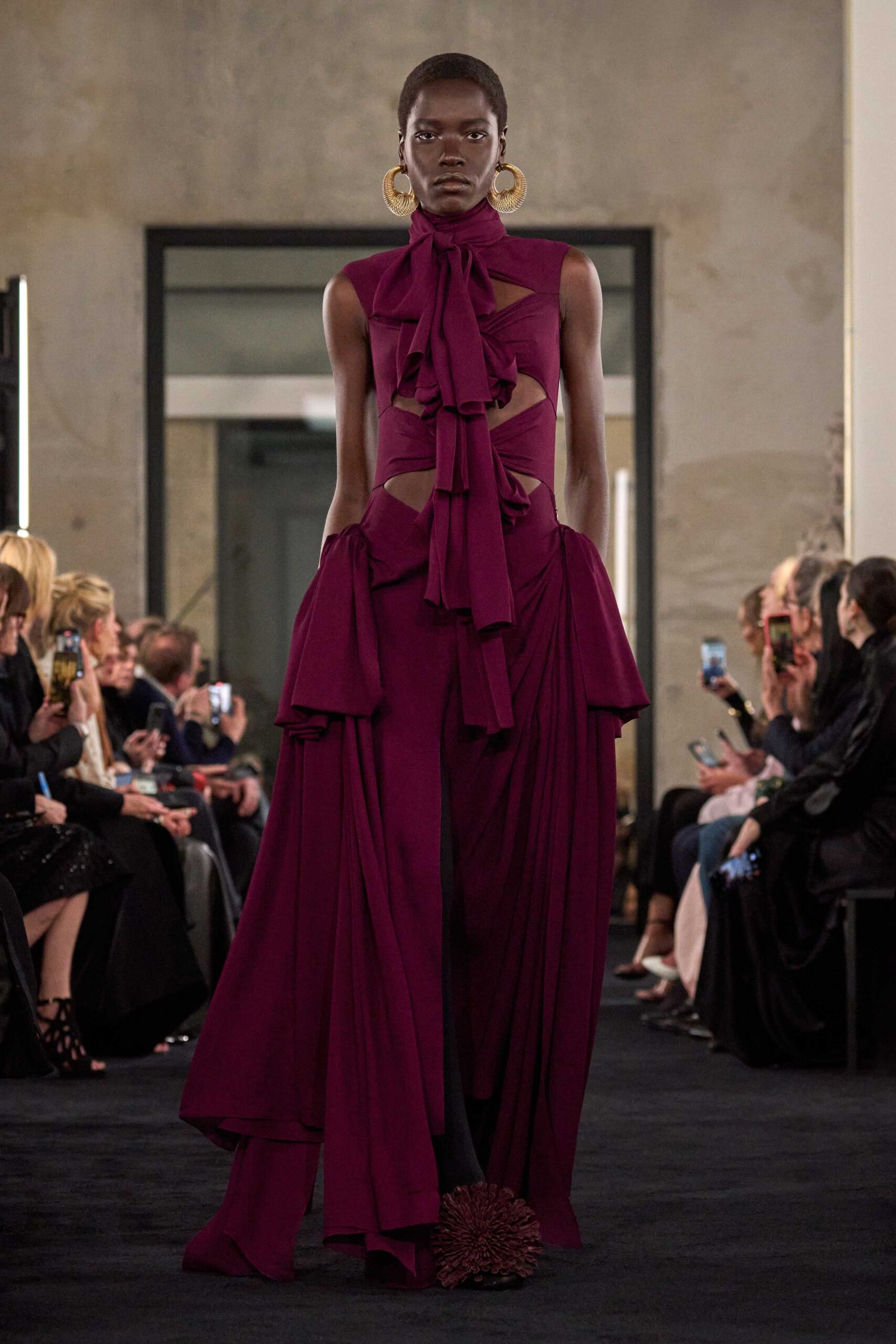 maroon silk sleeveless gown