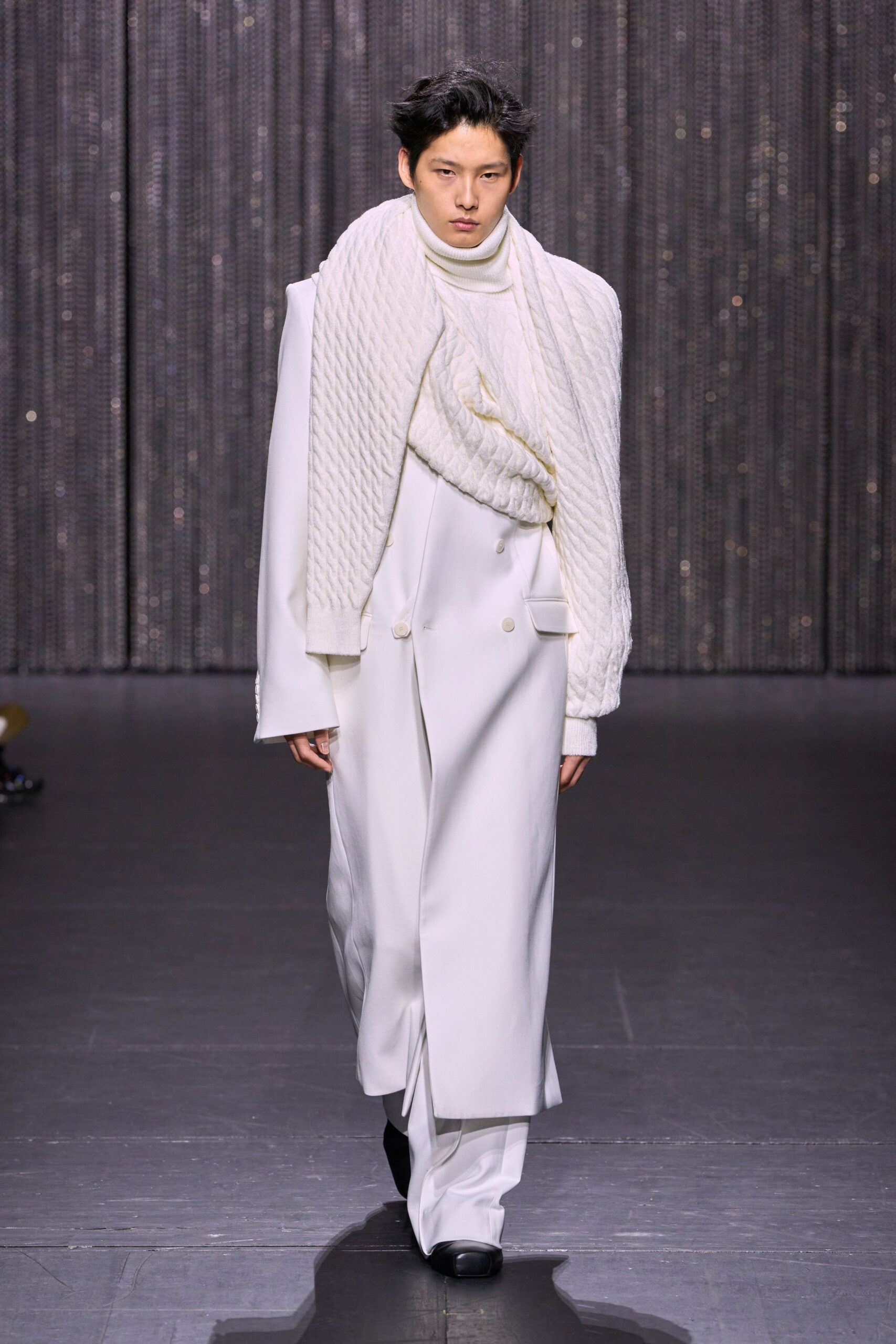 white wool tailored straight-leg pants