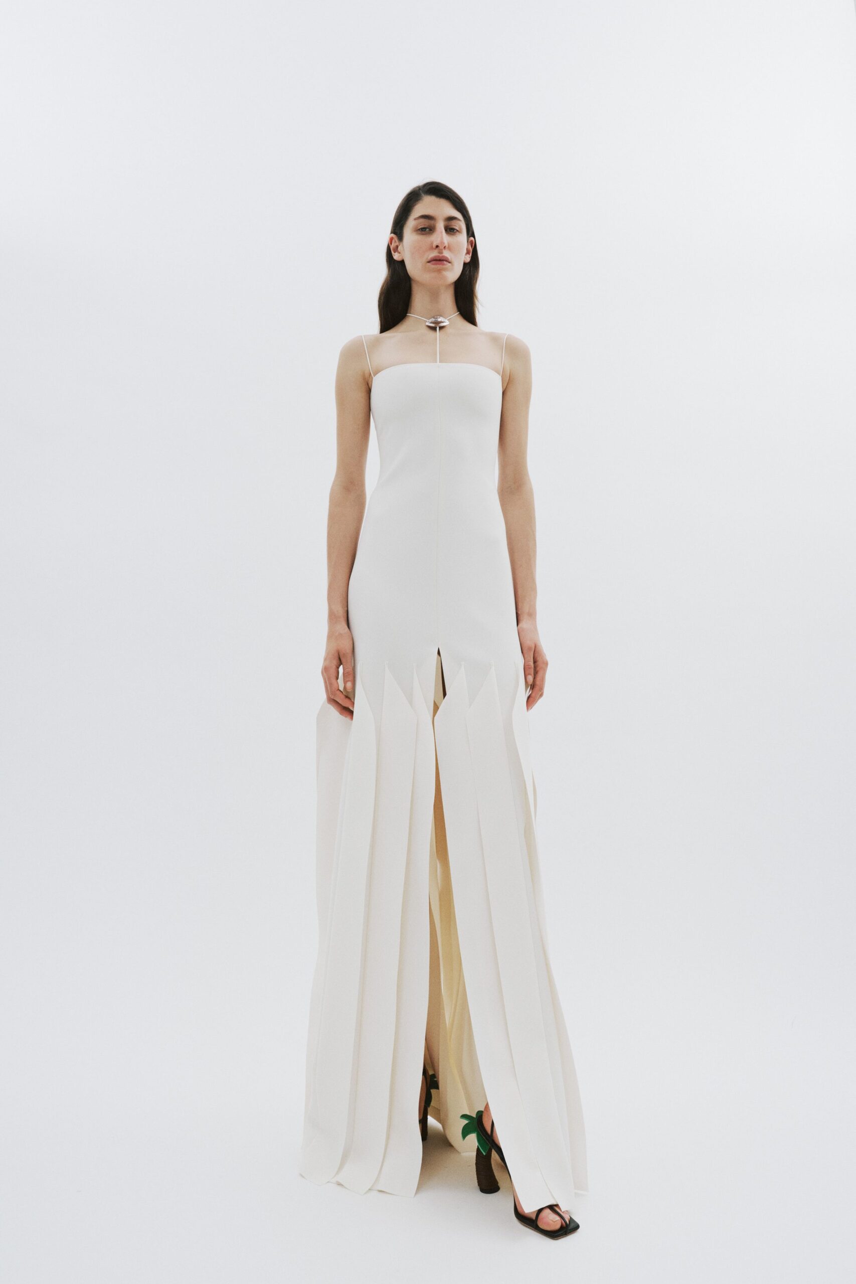 white silk fitted gown
