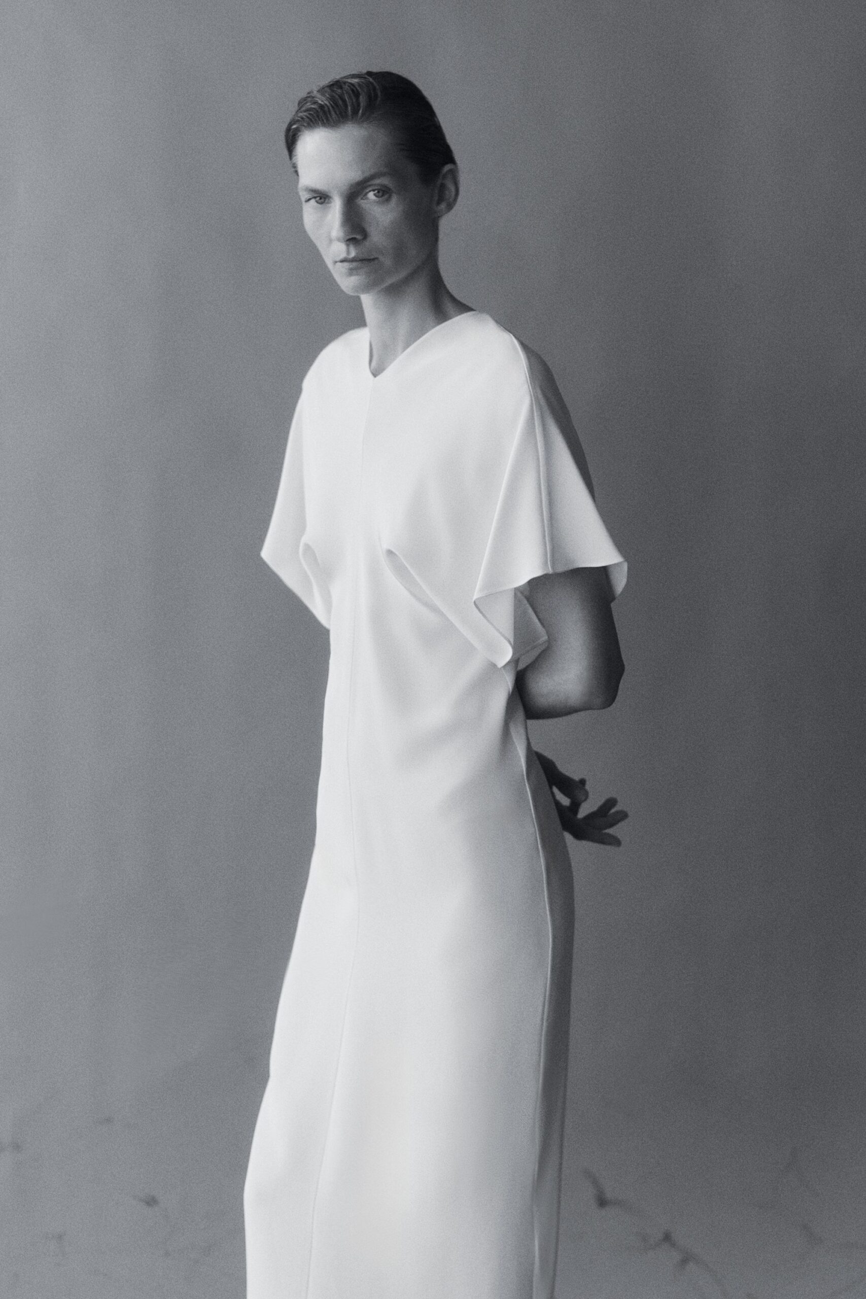 white draped maxi dress