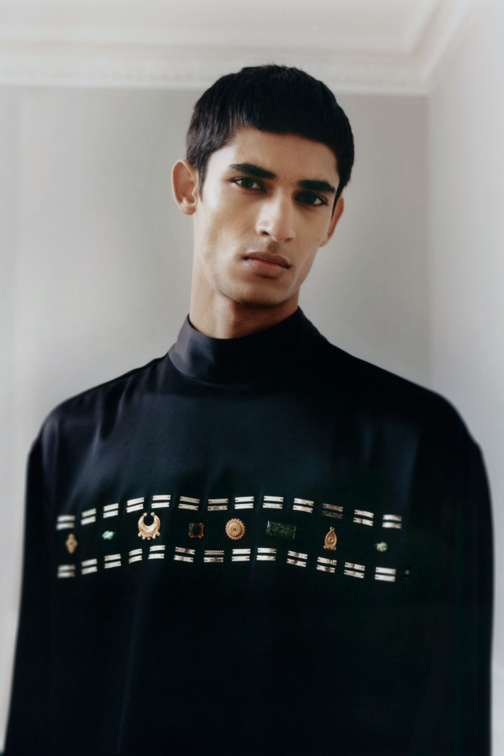 black silk fitted shirt