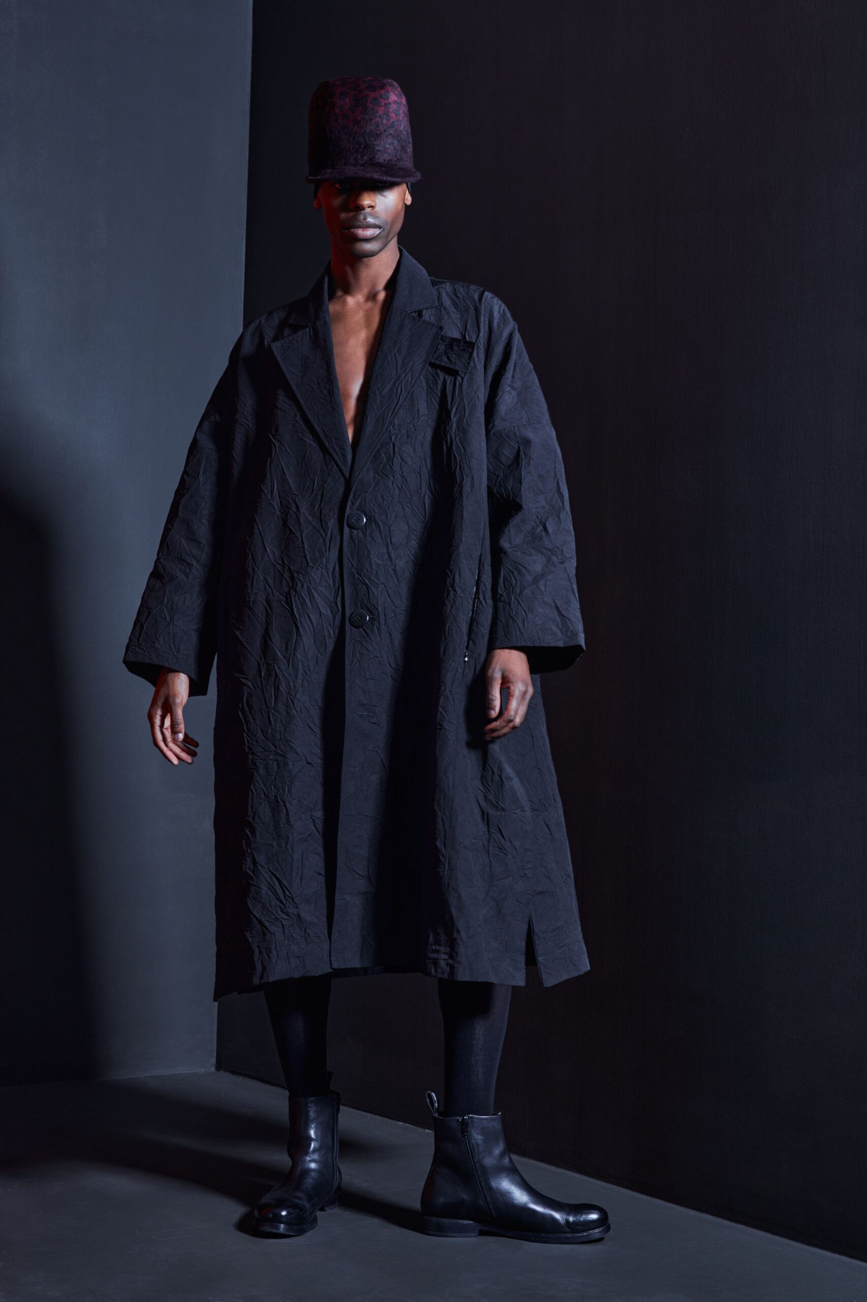 black relaxed coat with boots