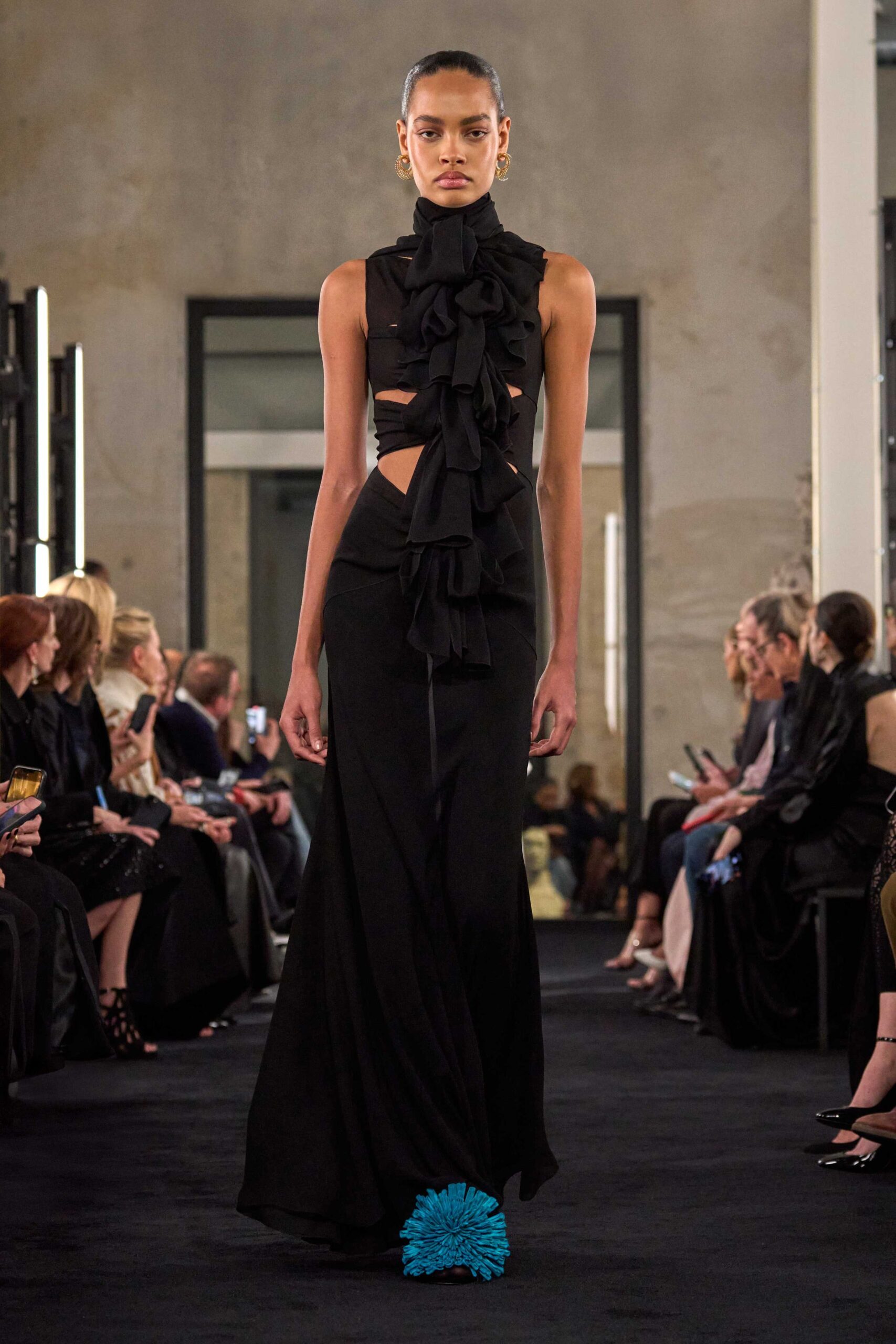 black silk fitted gown