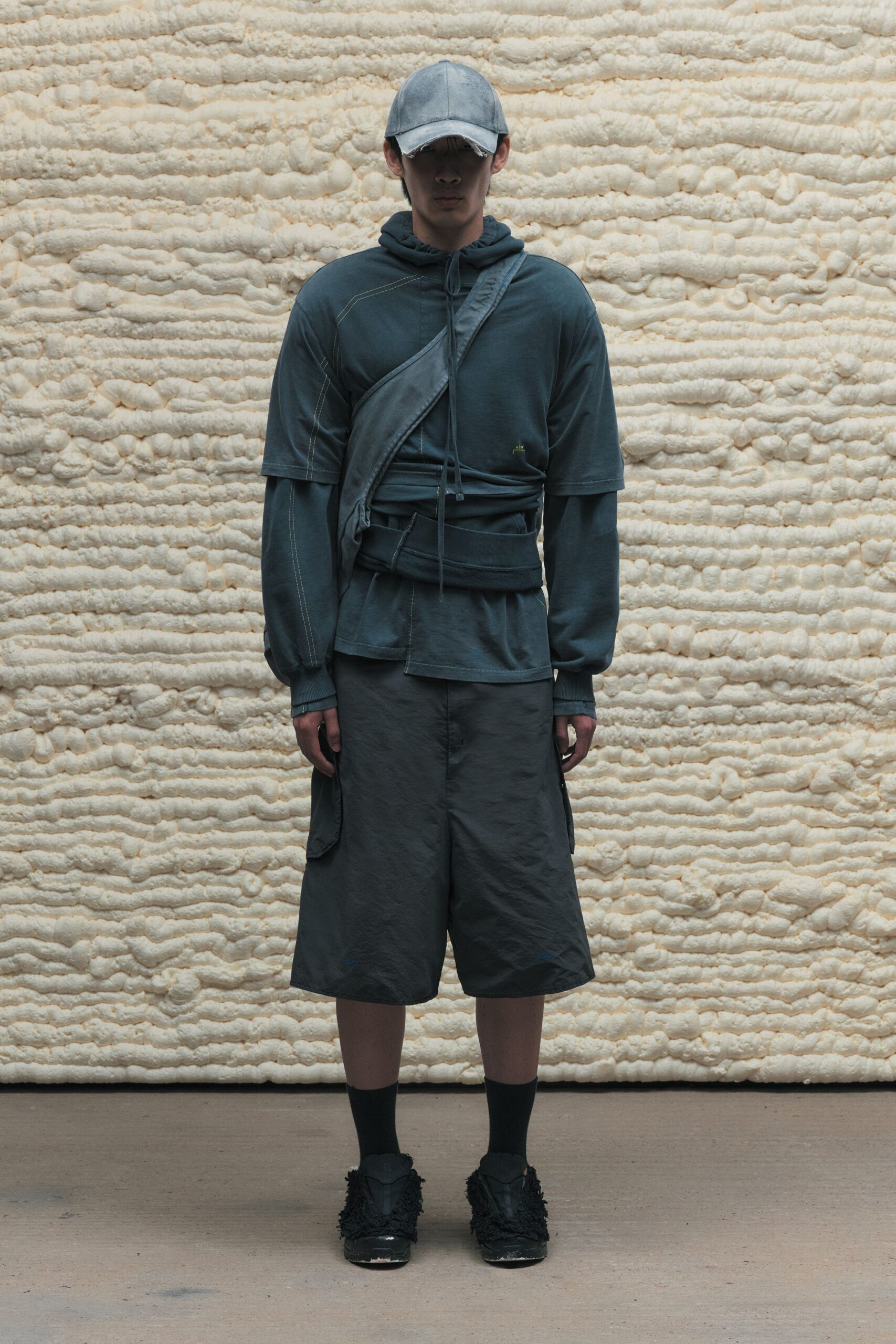 gray cotton long-sleeve hooded relaxed layered hoodie