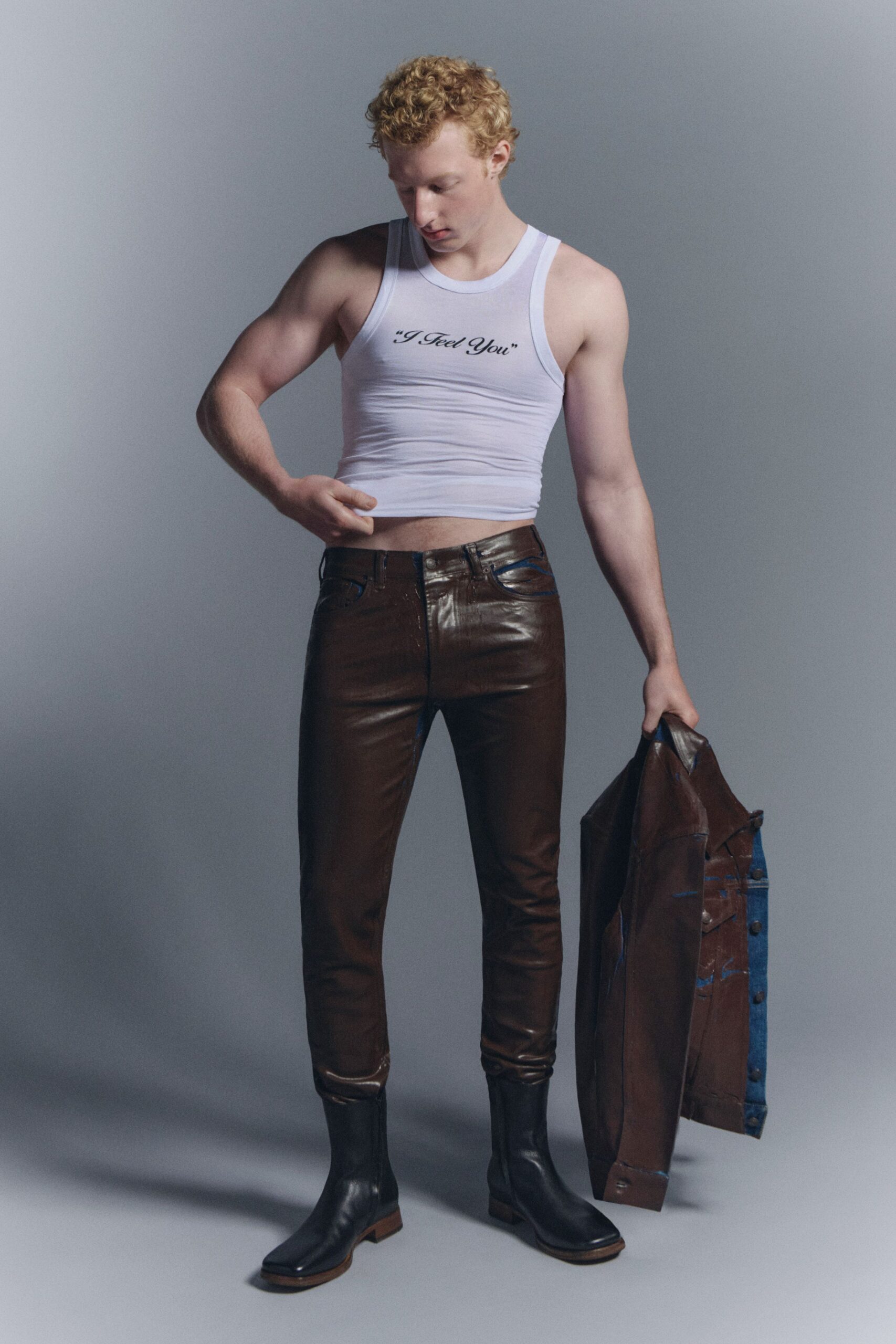 brown leather fitted pockets shiny pants