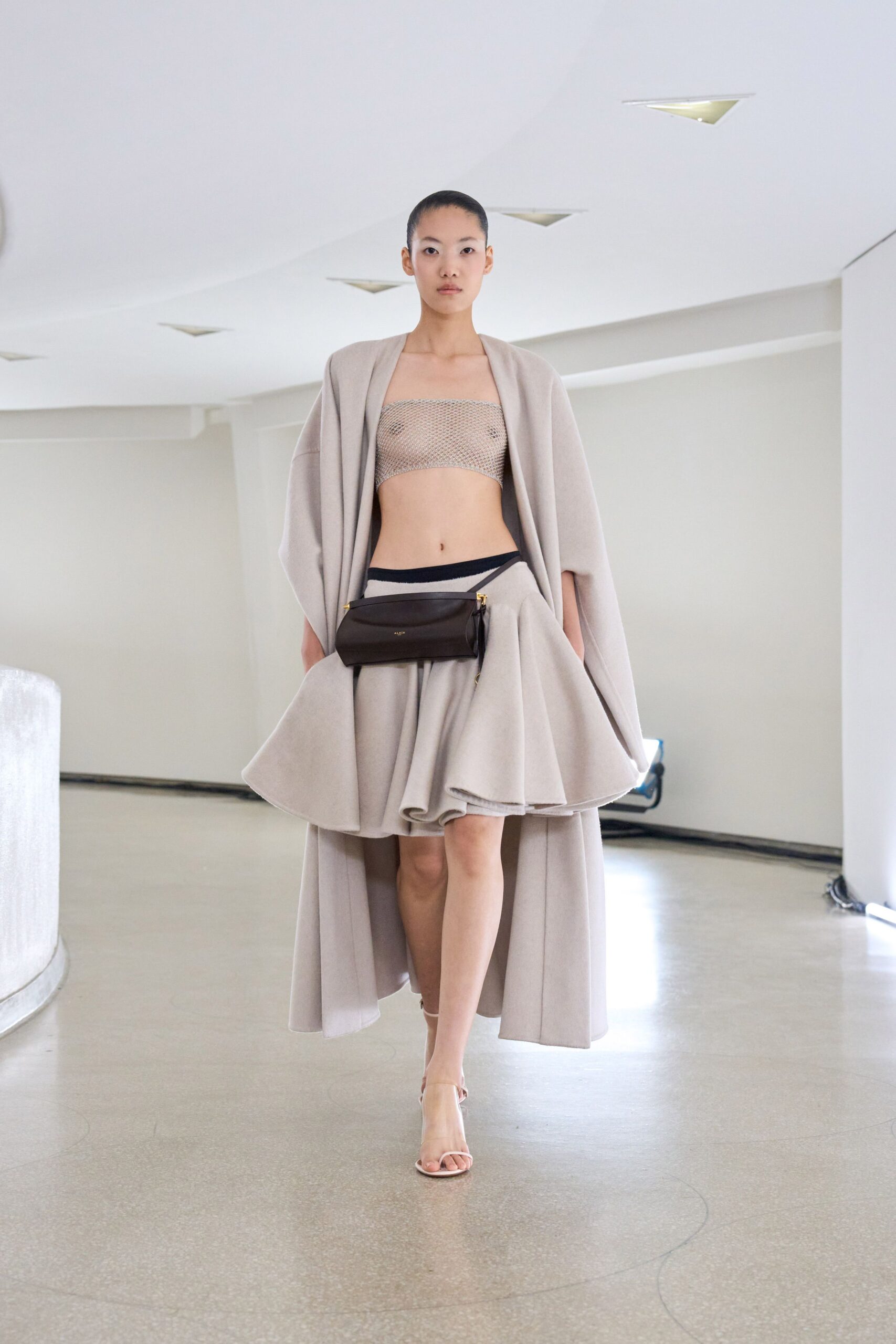 beige wool long-sleeve relaxed draped cape
