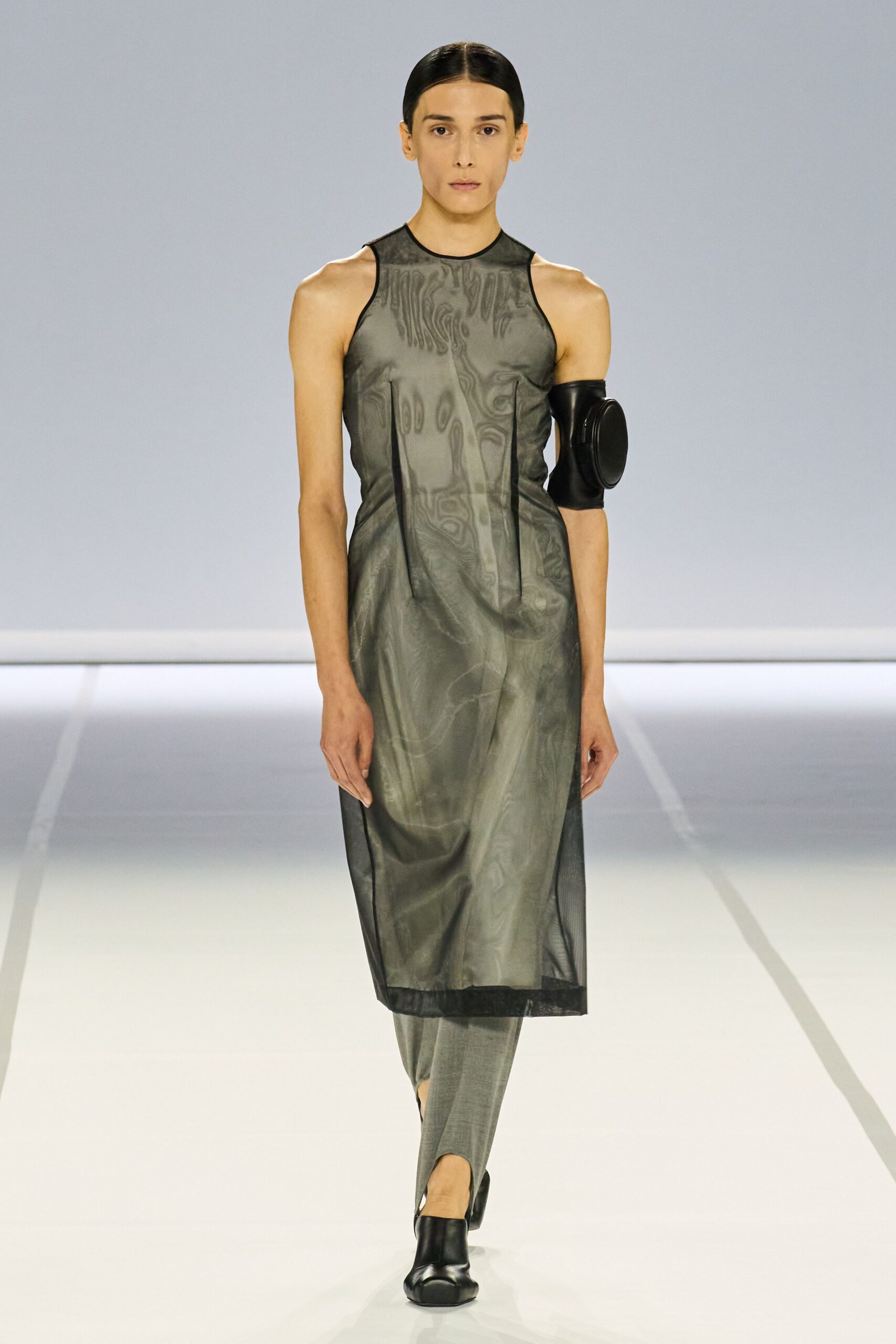 gray silk slim straight-leg pants