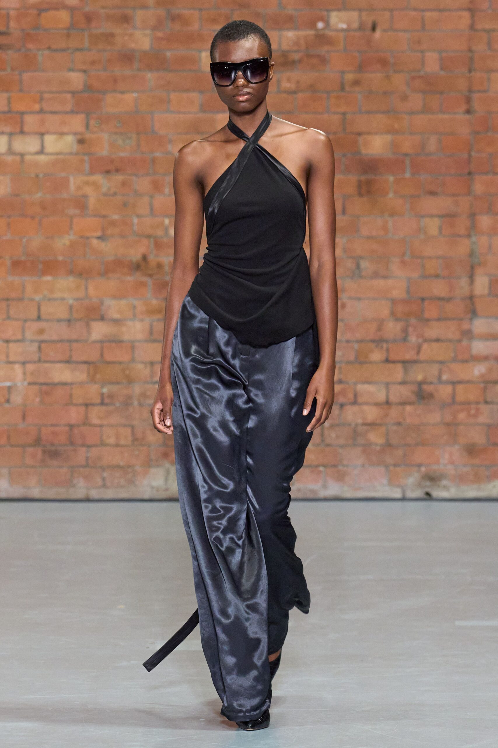 black silk halter top and pants