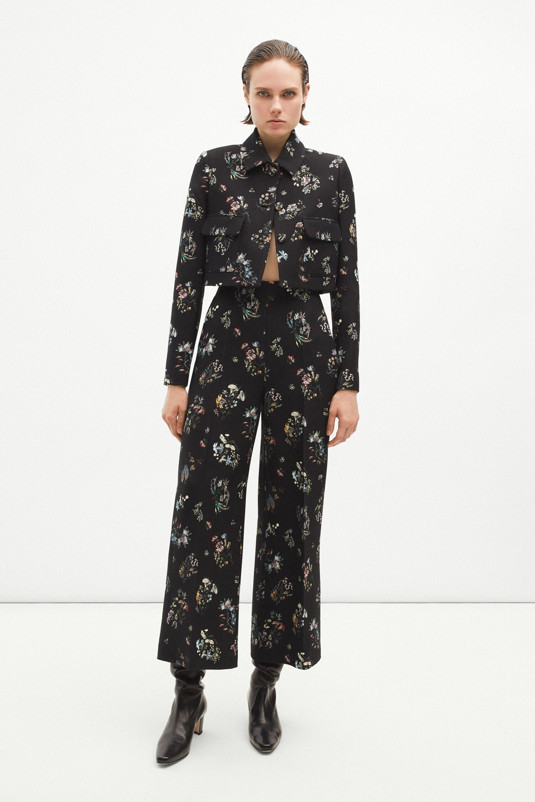 black floral jacket and pants
