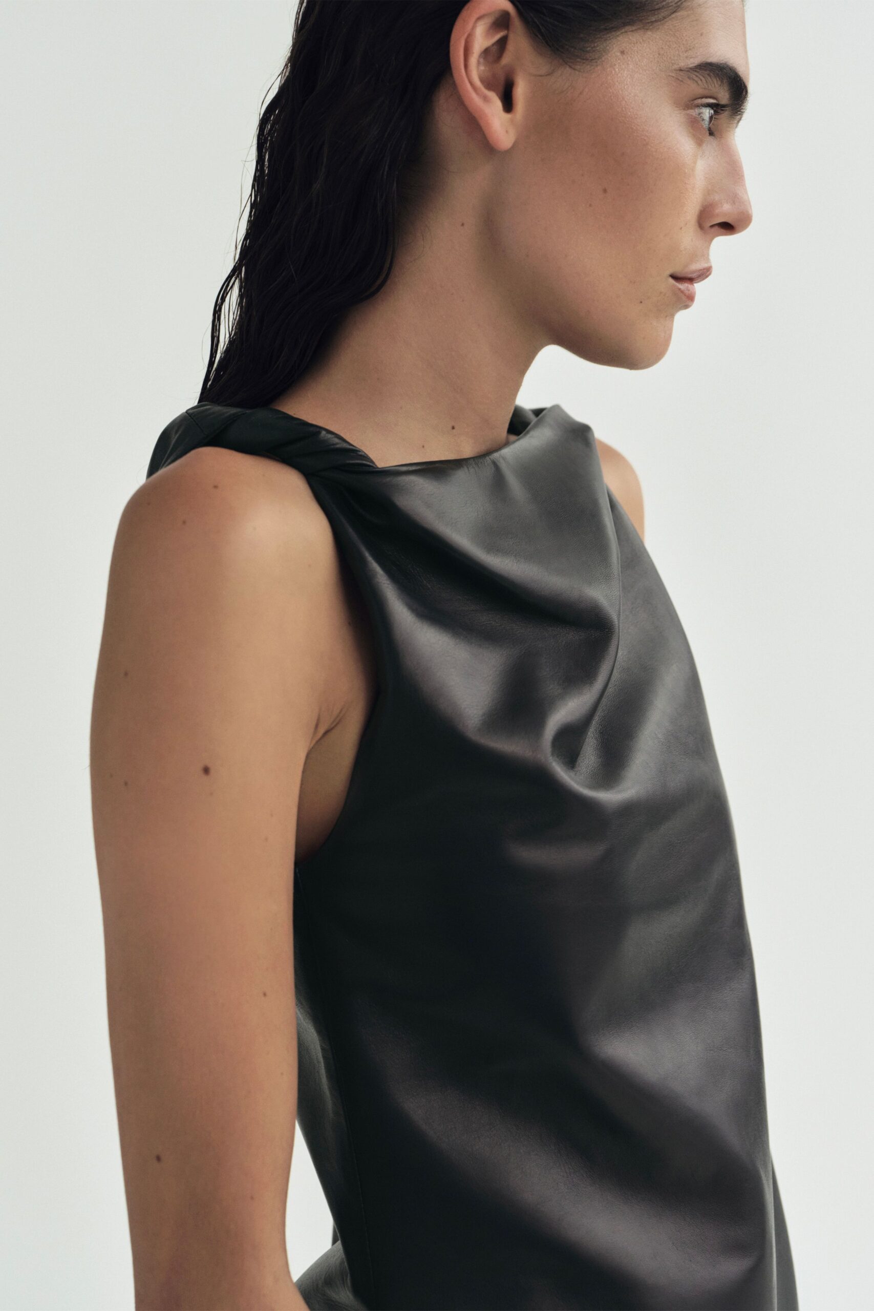 black leather sleeveless top